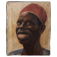 Antique Oil on Canvas Portrait of an African Male