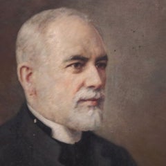 Antique Oil on Canvas Portrait Painting, Catholic Priest by Antonio Barone, 1935