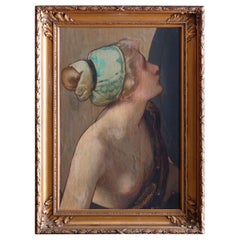 Antique Oil on Canvas Portrait Painting, Ideal Head by Albert Herter, C1900
