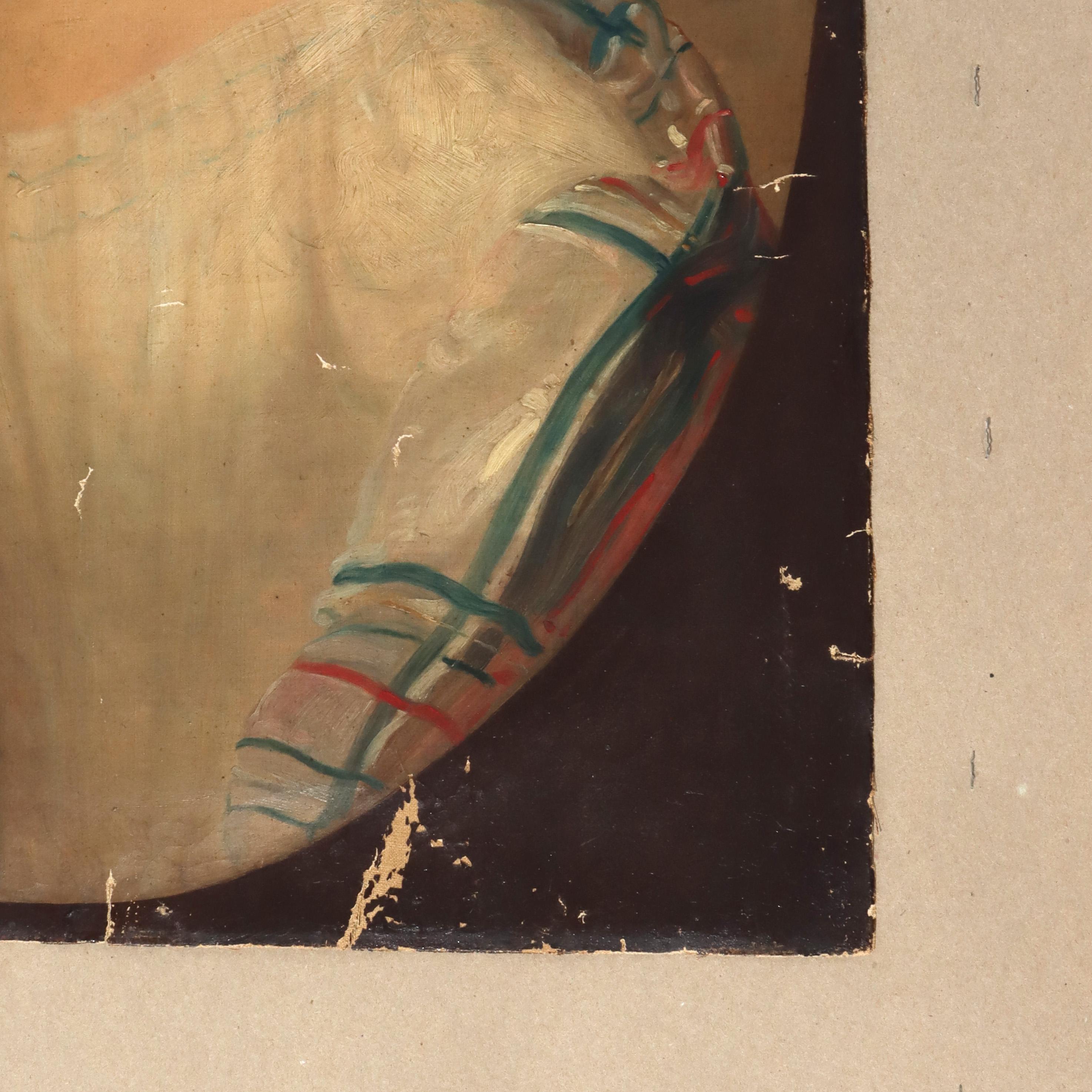 Antike Öl auf Leinwand Porträtmalerei eines Debütanten C1820 im Zustand „Gut“ im Angebot in Big Flats, NY
