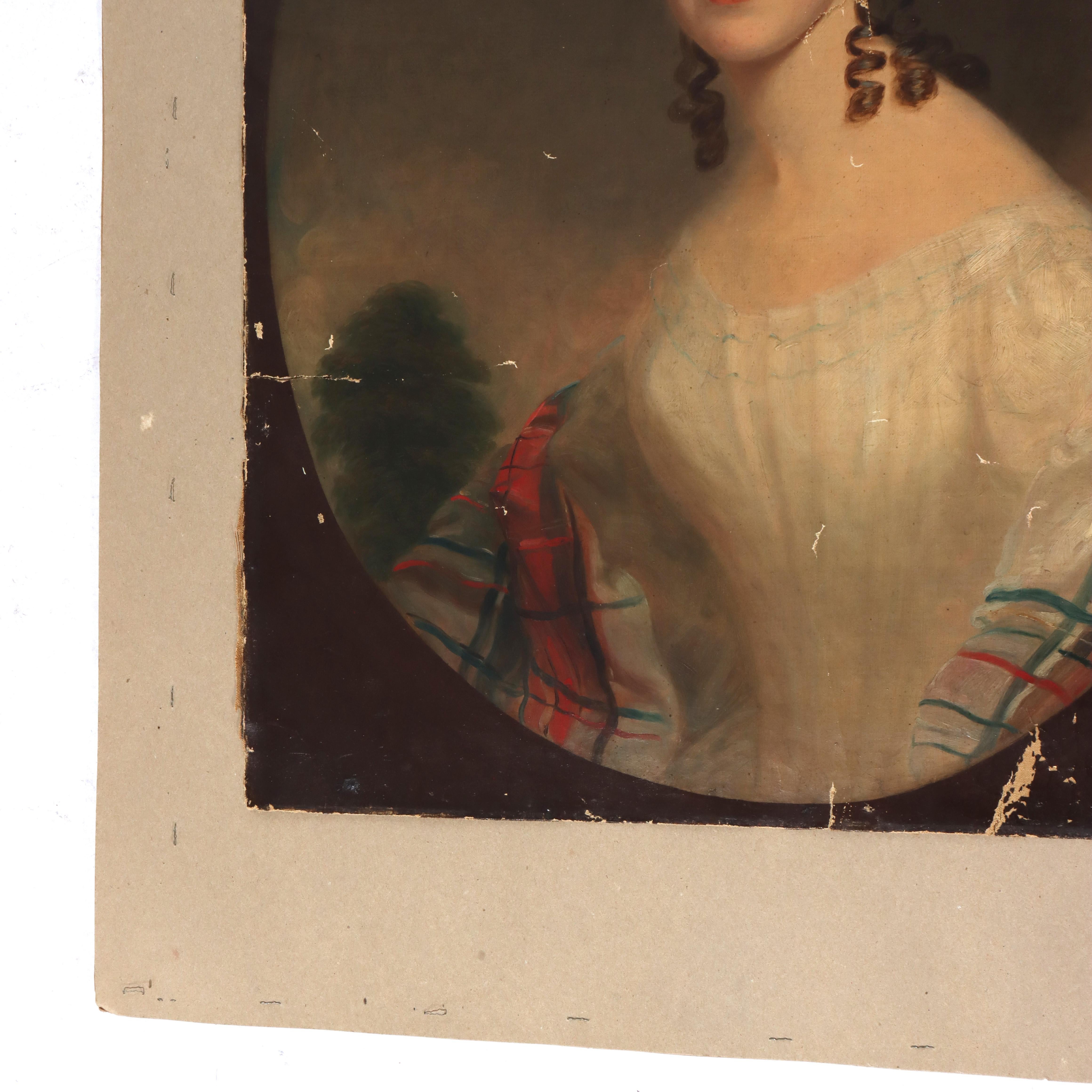 Antike Öl auf Leinwand Porträtmalerei eines Debütanten C1820 im Angebot 1