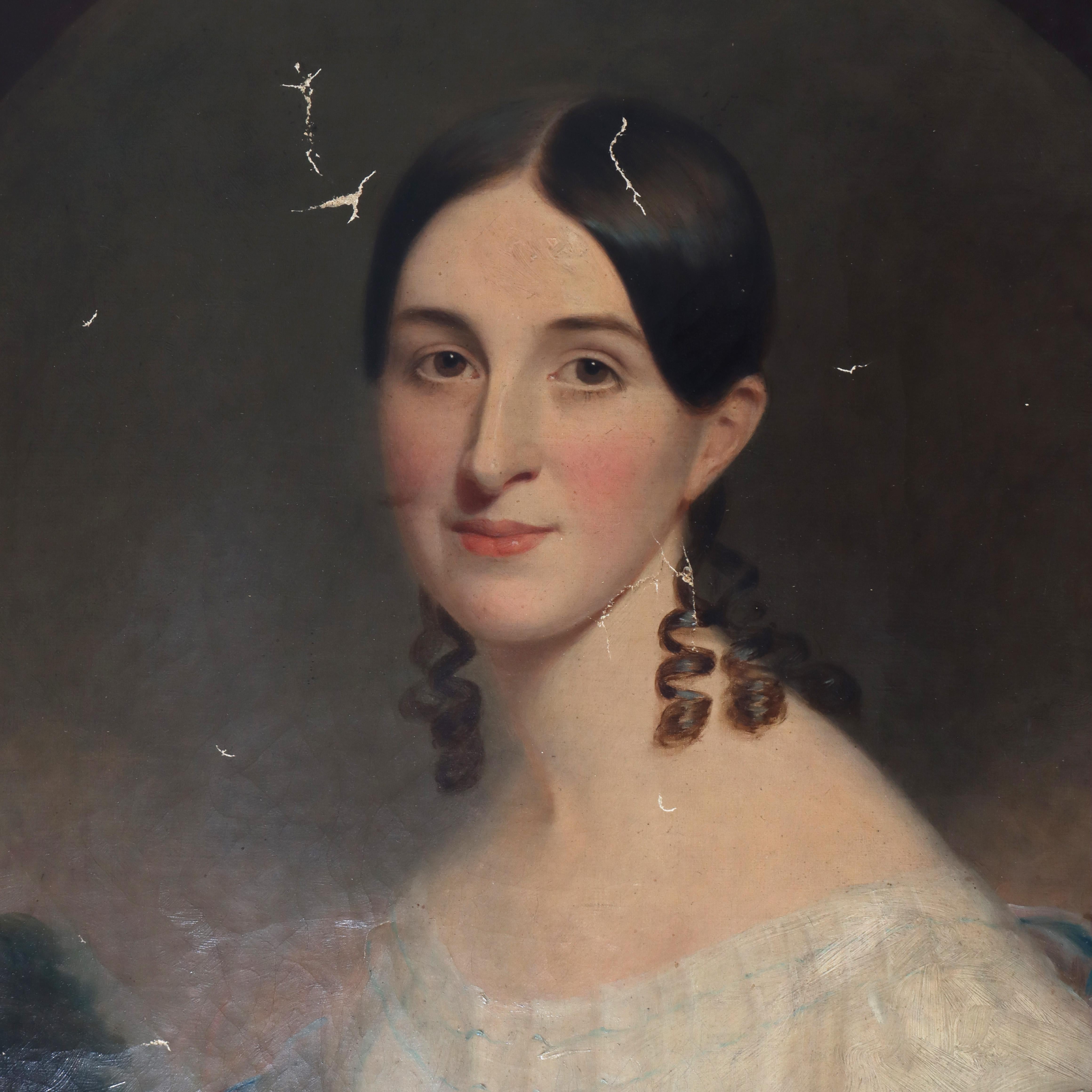 Antike Öl auf Leinwand Porträtmalerei eines Debütanten C1820 im Angebot 2