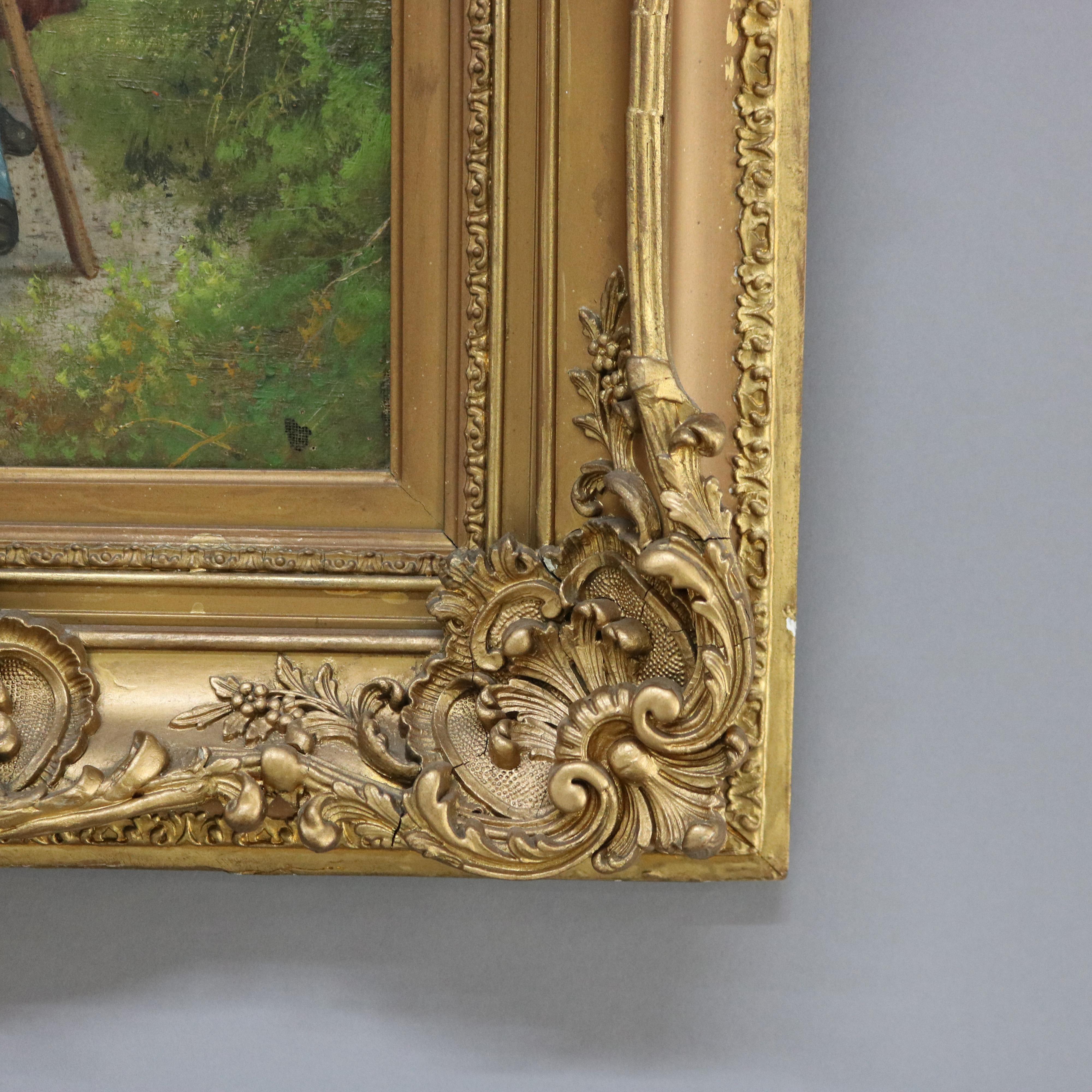 Antique Oil On Canvas Portrait Painting of a Farm Girl Signed C1890 2