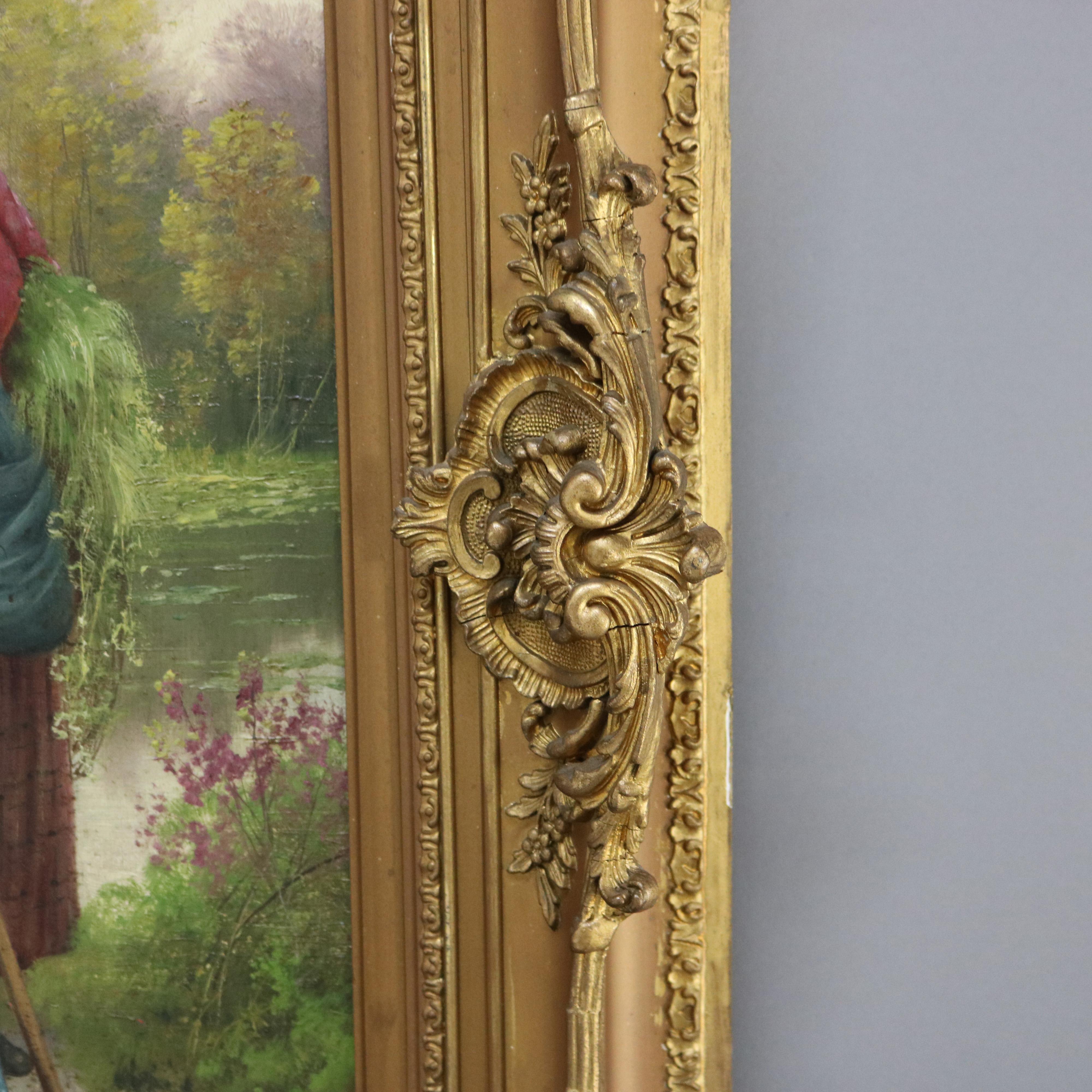 Antique Oil On Canvas Portrait Painting of a Farm Girl Signed C1890 3