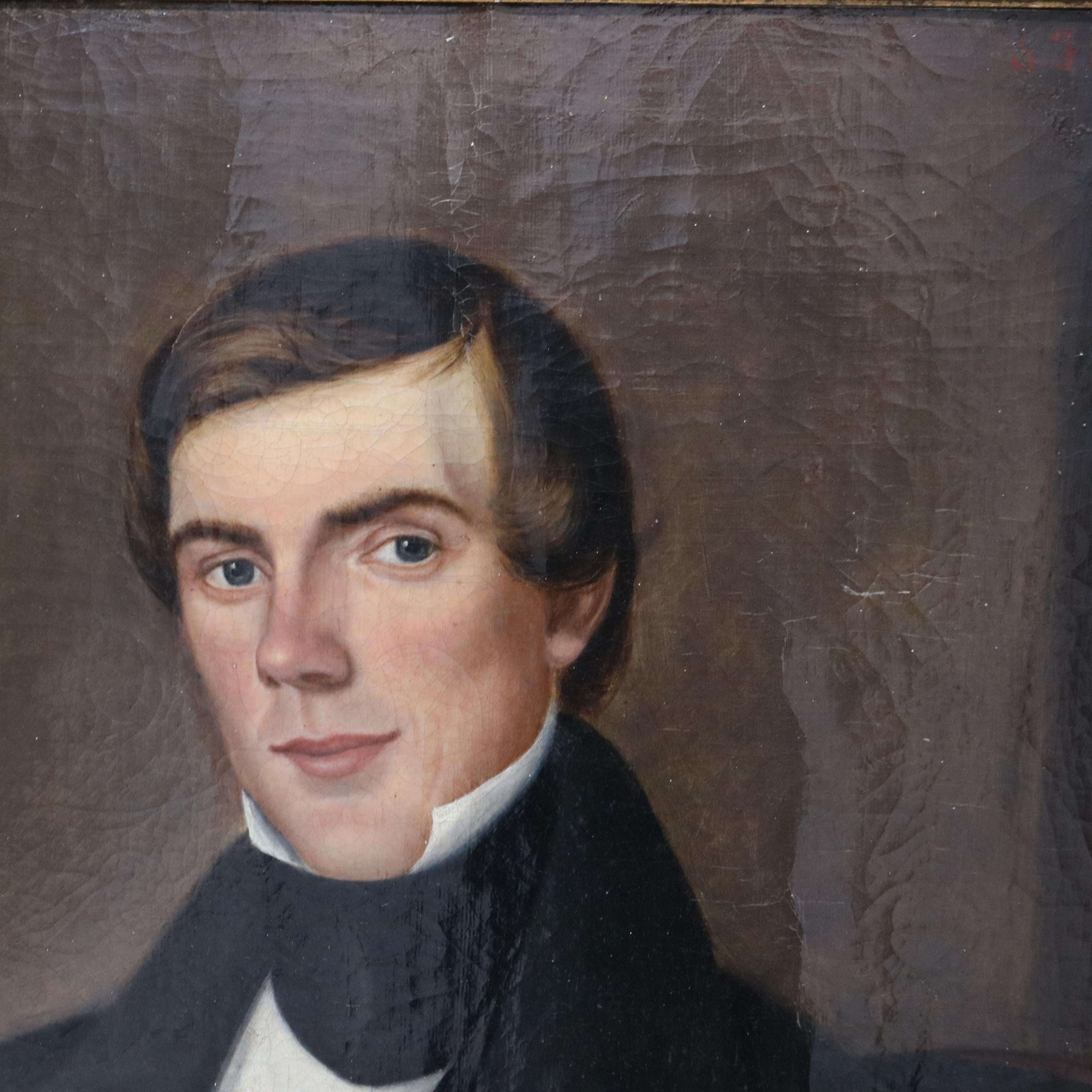 Antique Oil on Canvas Portrait Painting of a Gentleman, Giltwood Framed, C1880

Measures- 30