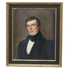Antique Oil on Canvas Portrait Painting of a Gentleman, Giltwood Framed, C1880