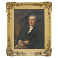 Antico olio su tela con ritratto di un nobile, cornice in legno dorato, C1880