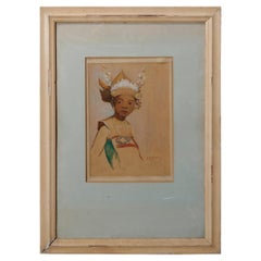 Antique Oil on Canvas Portrait Painting of a Tribal Princess by HM Gordon