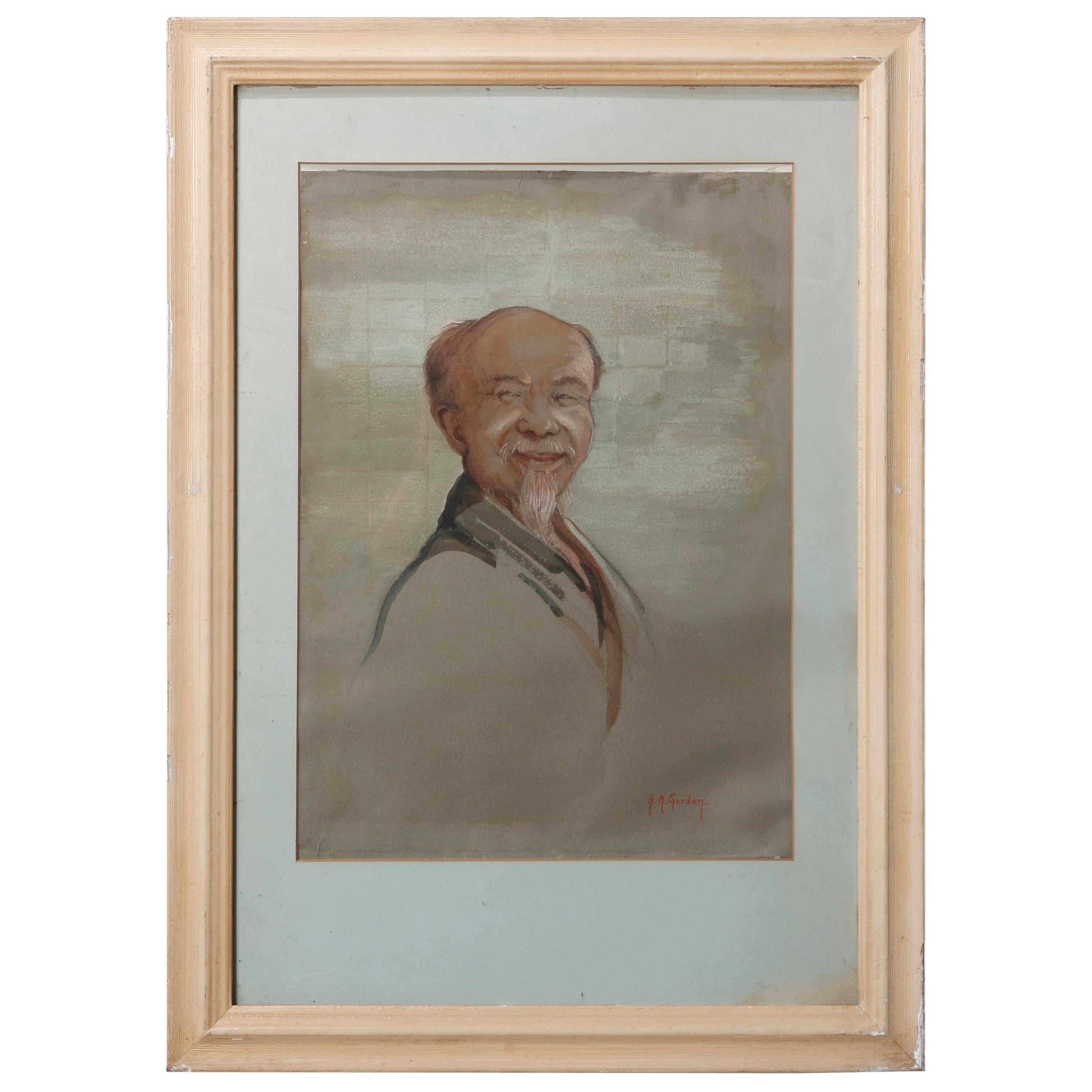 Antique Oil on Canvas Portrait Painting of a Wise Man by HM Gordon, circa 1930