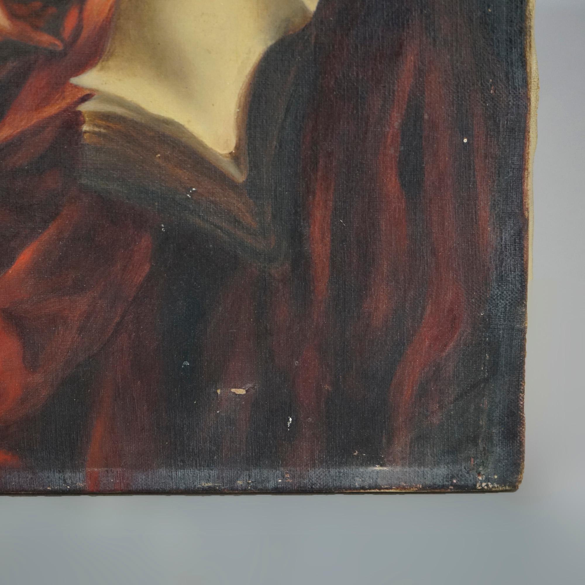 Antique Oil on Canvas Portrait Painting of a Woman, 19th C 1