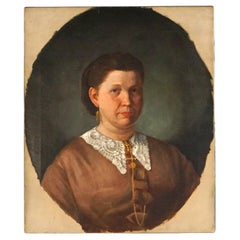 Ancienne huile sur toile portrait d'une femme, vers 1890