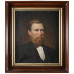 Antique Oil on Canvas Portrait Painting of Businessman in Formal Attire