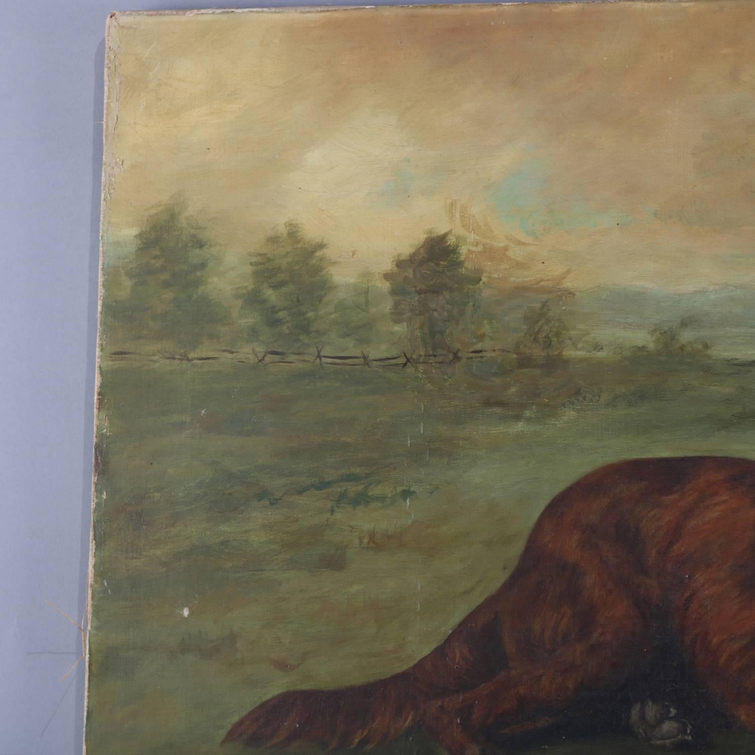 Antique Oil on Canvas Portrait Painting of Retriever Hunting Dog, 19th Century 2