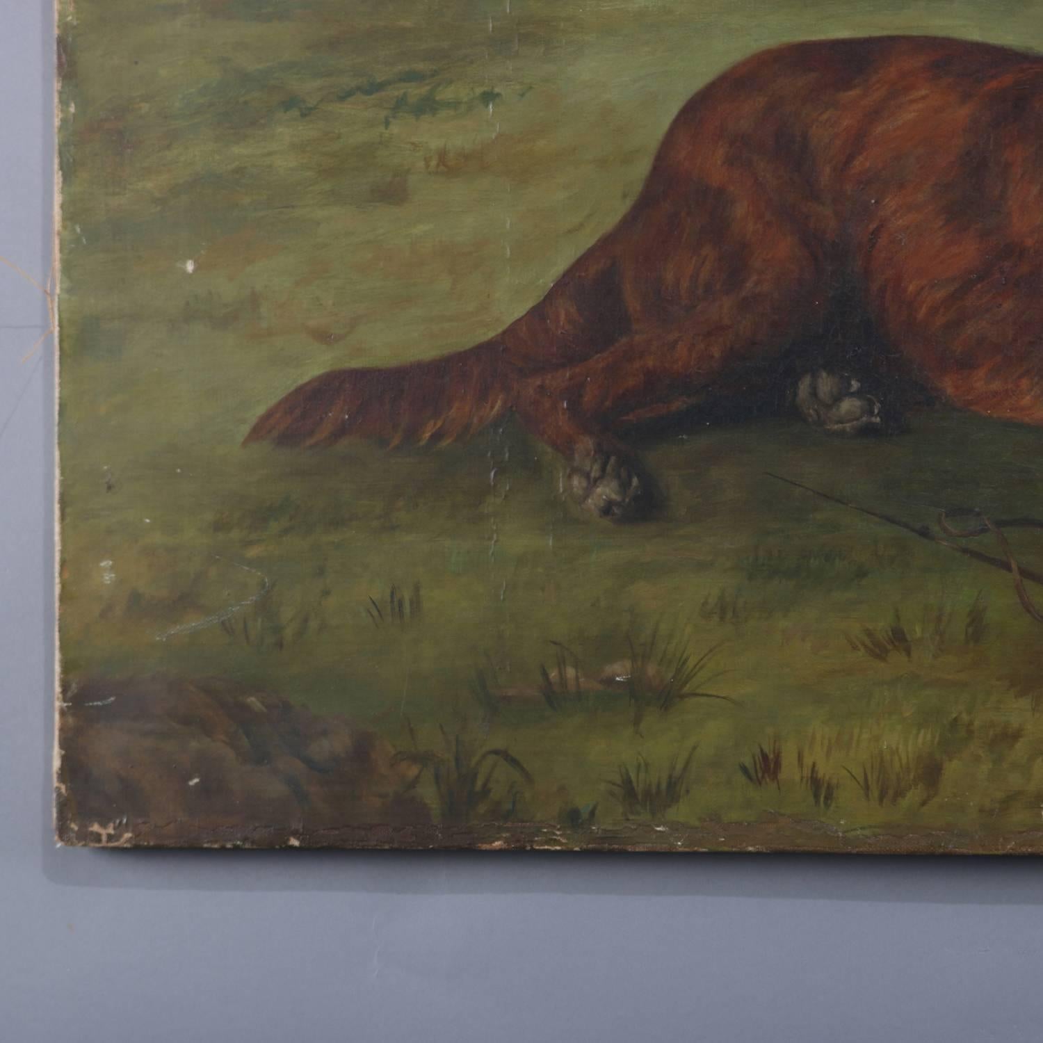 Antique Oil on Canvas Portrait Painting of Retriever Hunting Dog, 19th Century 3