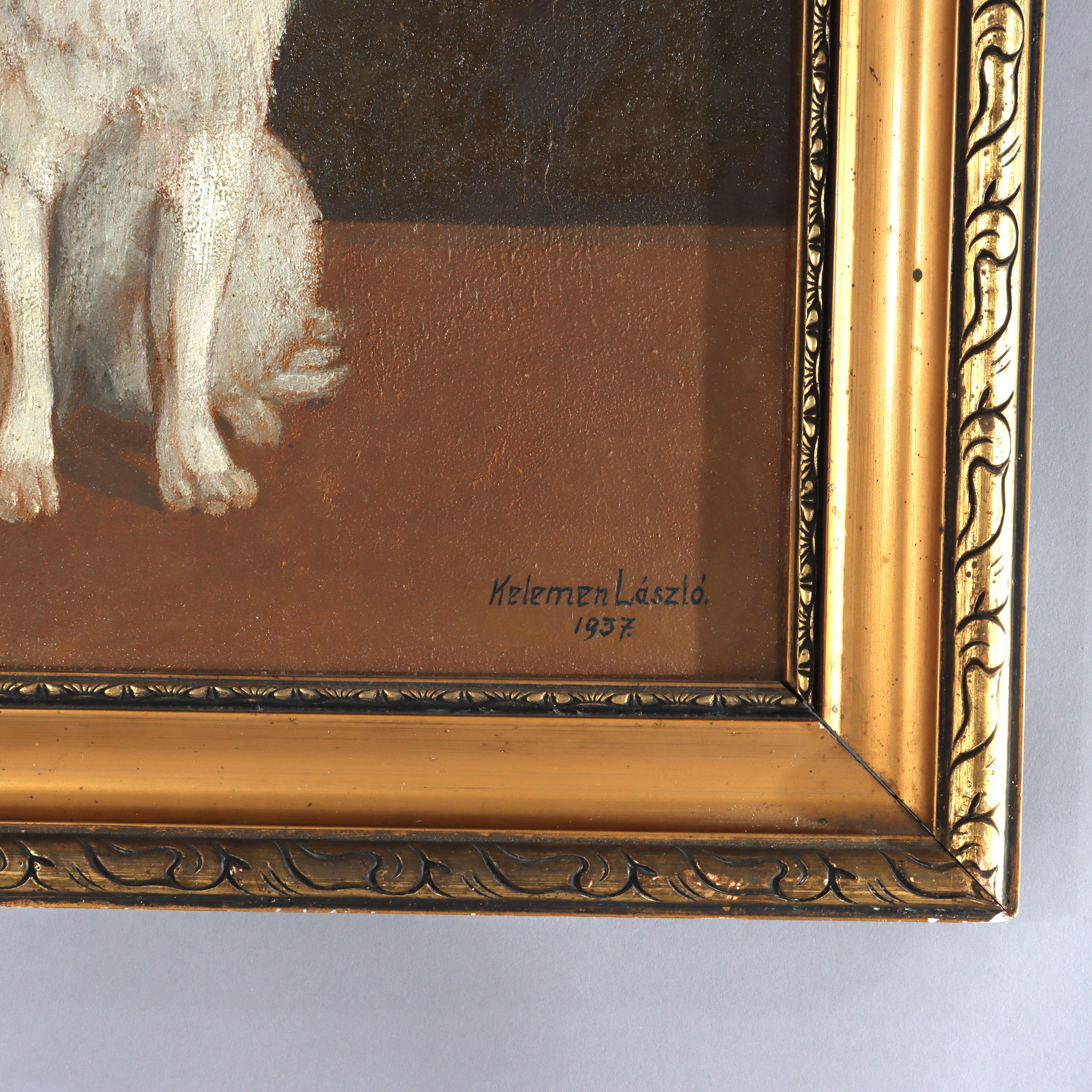 Antike Öl auf leinwand Porträtmalerei von zwei Hunden von Kelemen L'aszlo C1937
Maße - 20