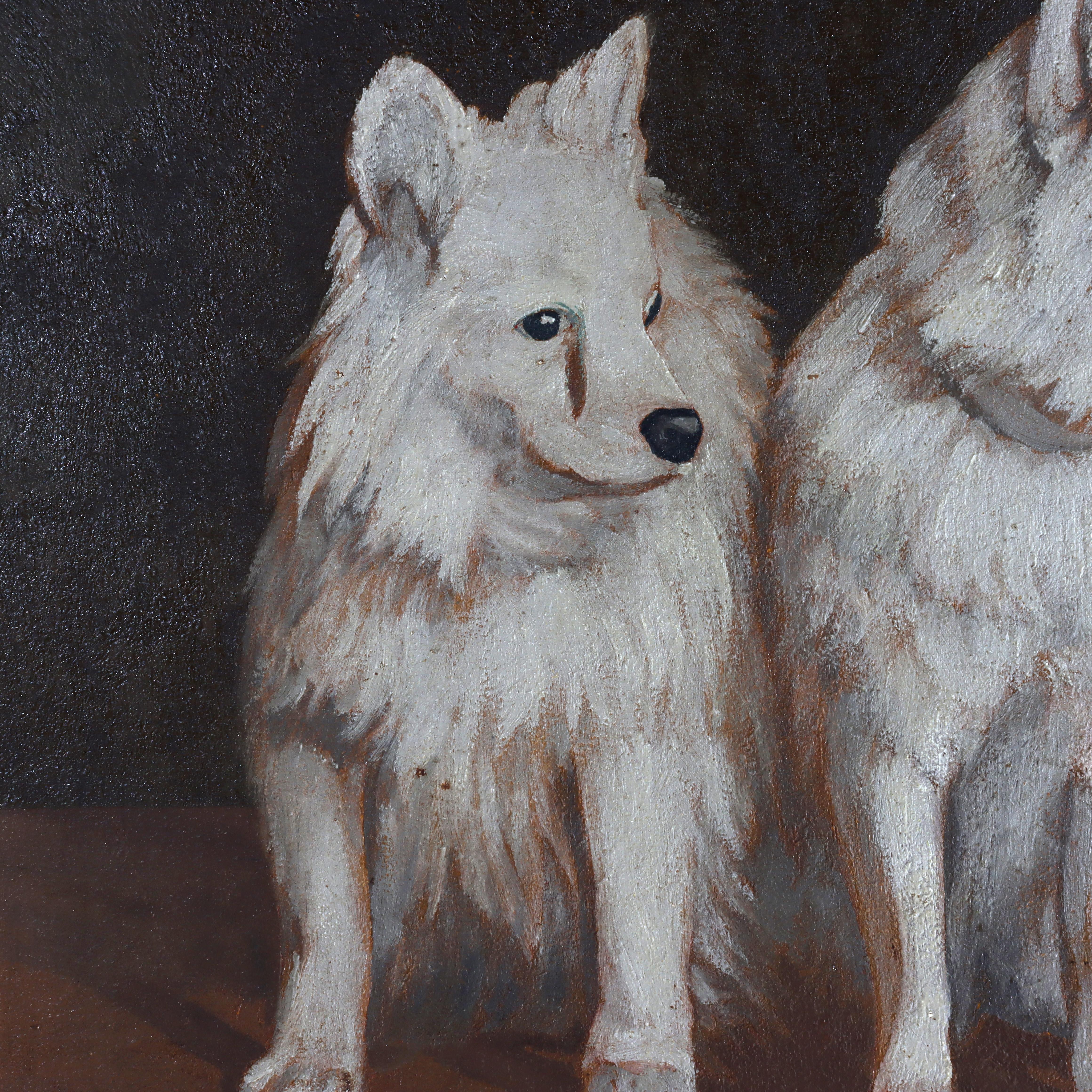 Antike Öl auf leinwand Porträtmalerei von zwei Hunden von Kelemen L'aszlo C1937 im Zustand „Gut“ im Angebot in Big Flats, NY