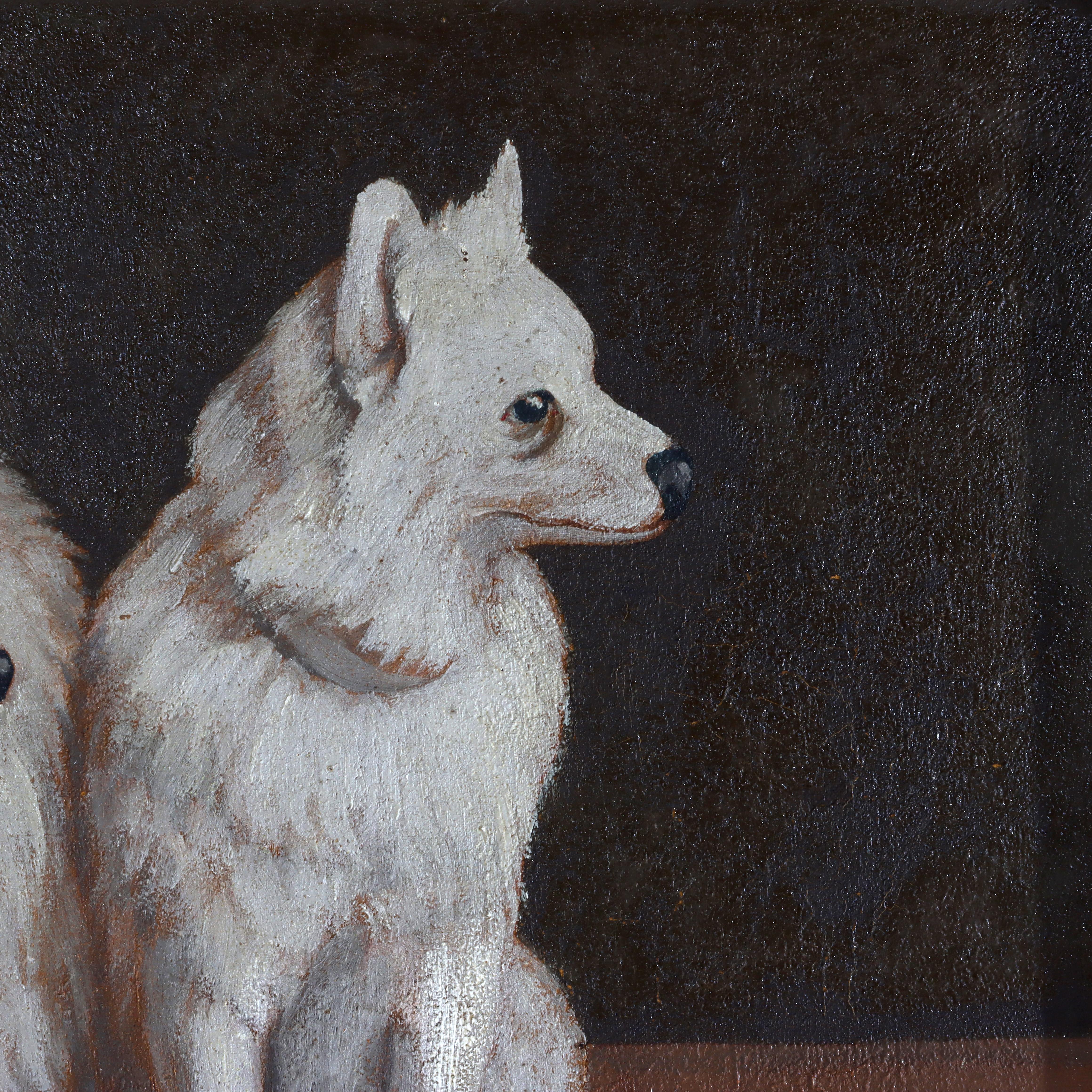 Antike Öl auf leinwand Porträtmalerei von zwei Hunden von Kelemen L'aszlo C1937 (20. Jahrhundert) im Angebot