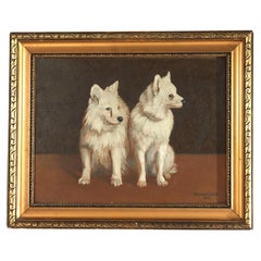 Antike Öl auf leinwand Porträtmalerei von zwei Hunden von Kelemen L'aszlo C1937