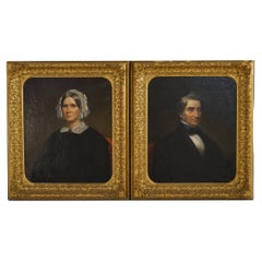 Antique Oil on Canvas Portrait Paintings of Mr. & Mrs. Johnson Hall C1850