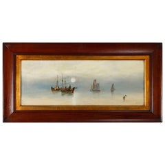 Antique Oil on Canvas Seascape "Evening" by Barker, circa 1900