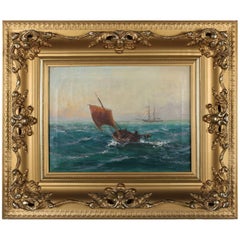 Antique Oil on Canvas Seascape Maritime Painting by G Sutcliffe