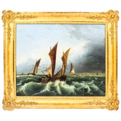 Antique Oil on Canvas Seascape Painting 19th Century