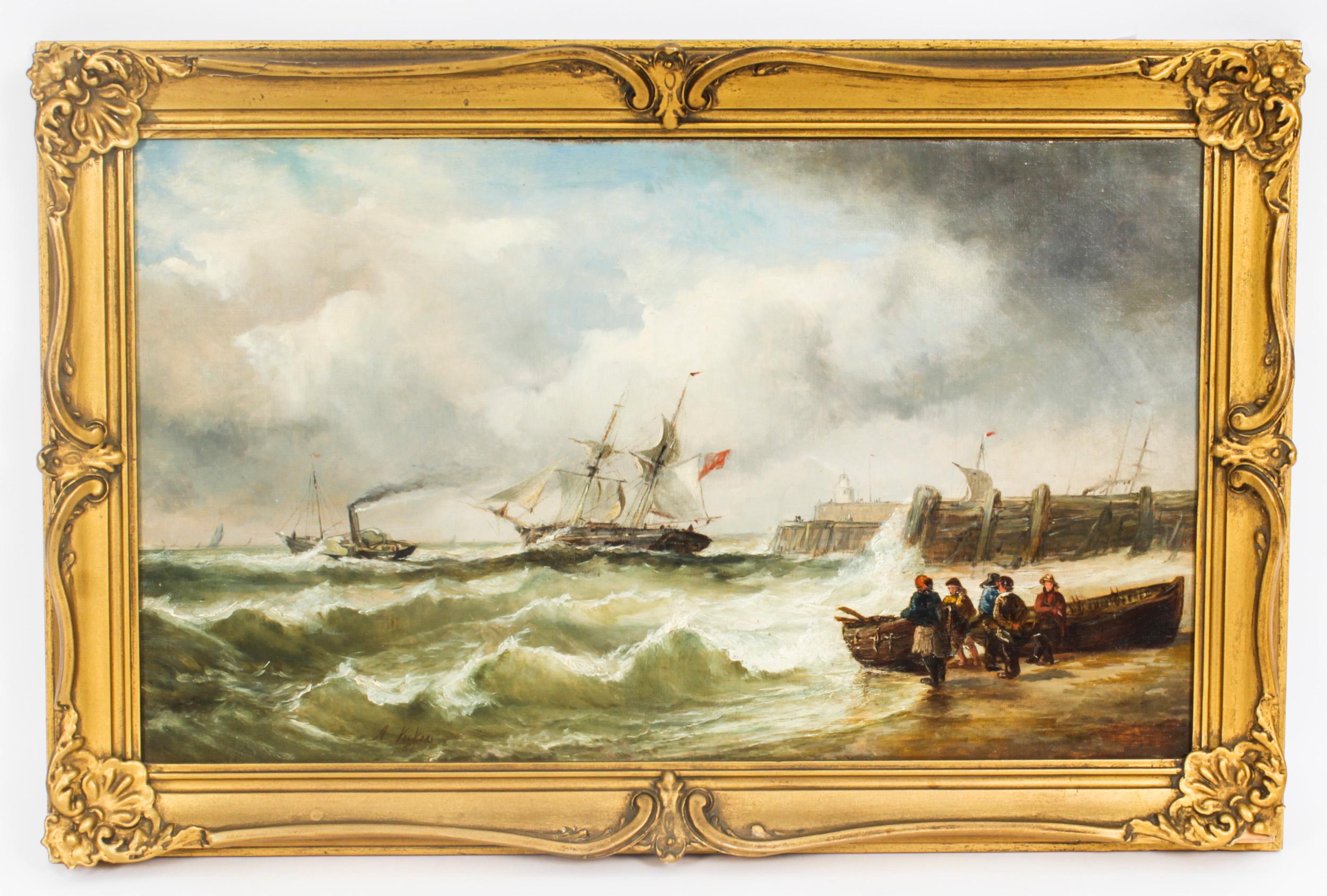 Antique Oil on Canvas Seascape Painting Alfred Vickers 19th Century 7