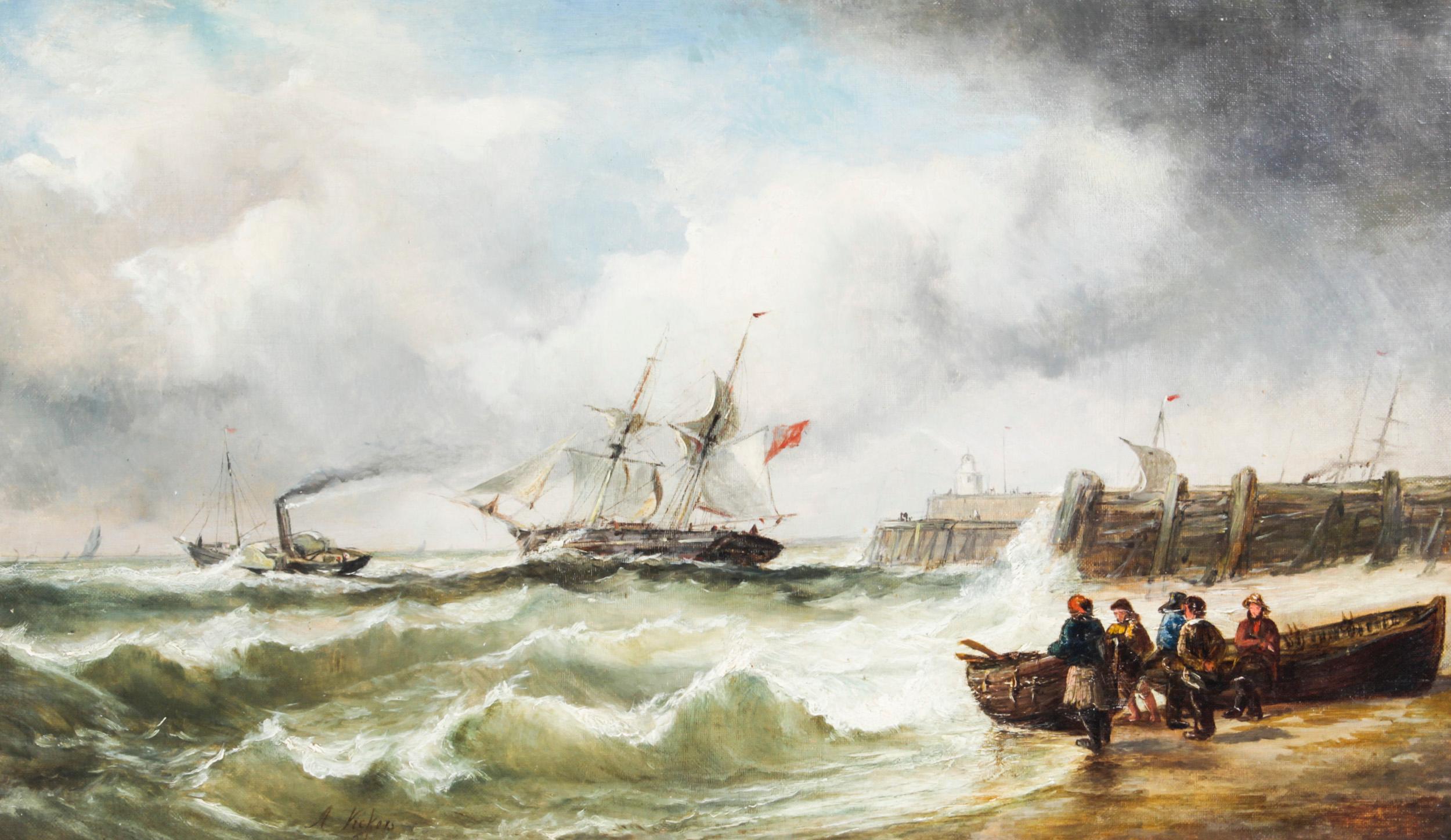 Antique Oil on Canvas Seascape Painting Alfred Vickers 19th Century In Good Condition In London, GB