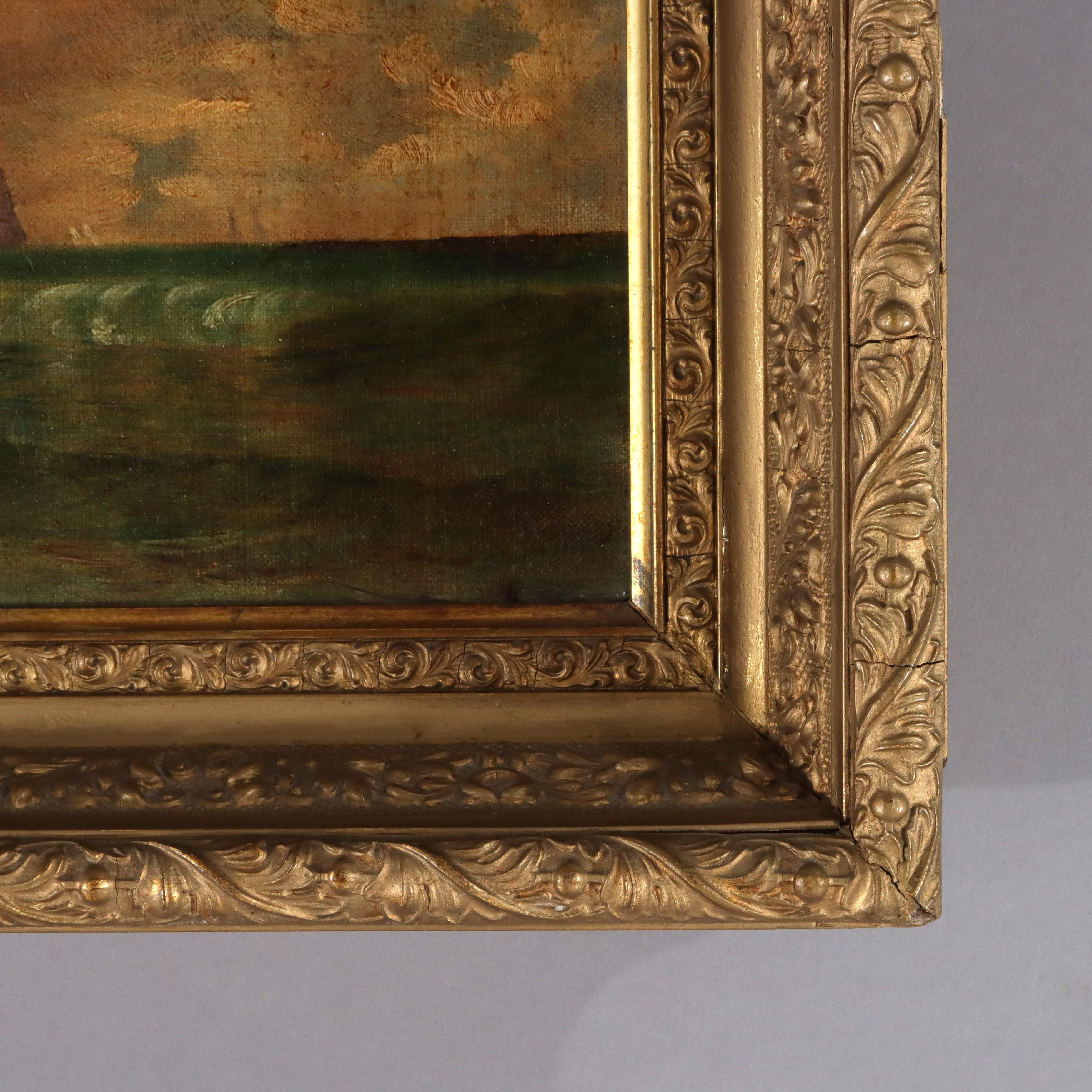 Antike Öl auf Leinwand Seelandschaft Gemälde C1890 (19. Jahrhundert) im Angebot
