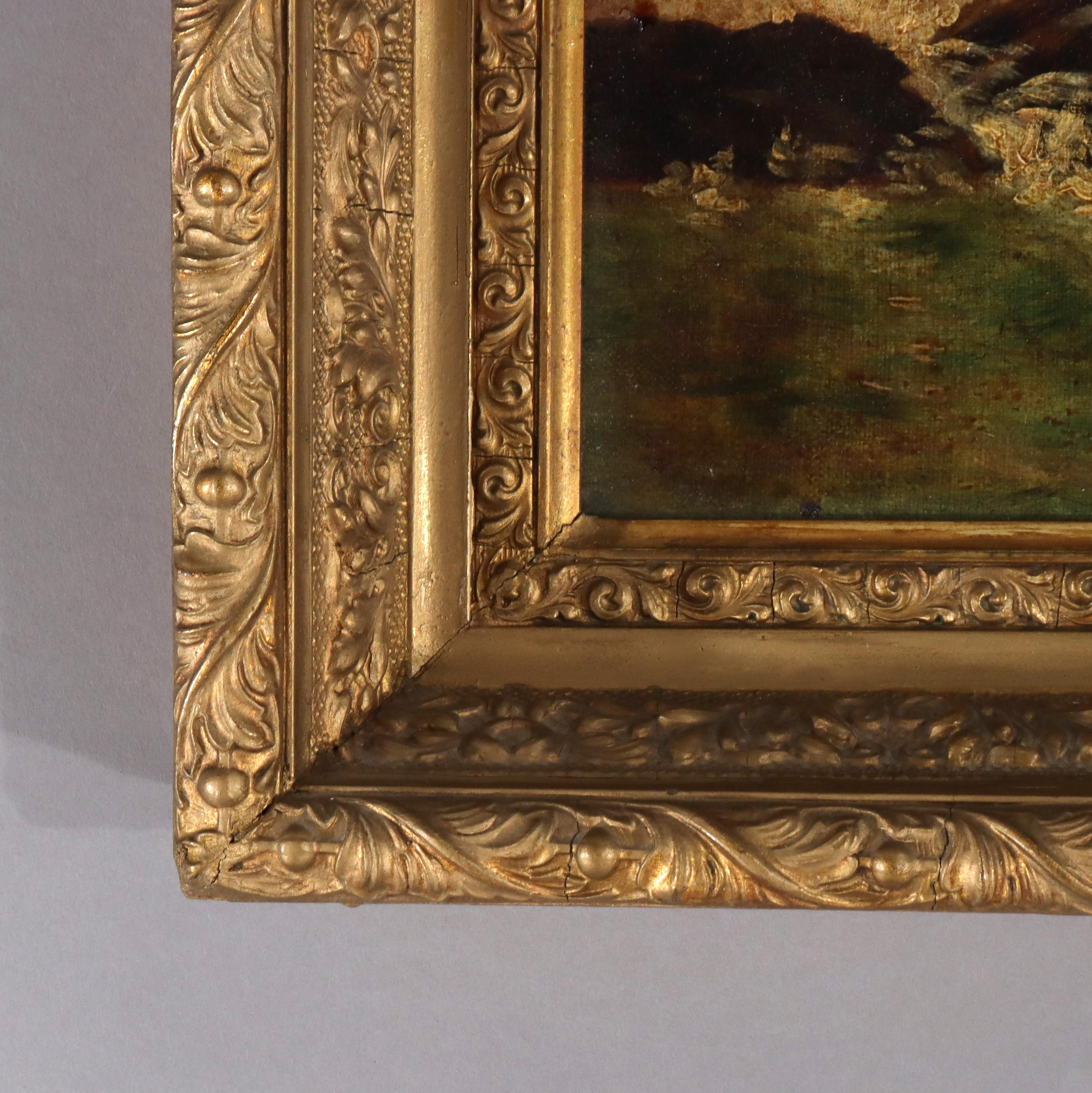 Antike Öl auf Leinwand Seelandschaft Gemälde C1890 im Angebot 1