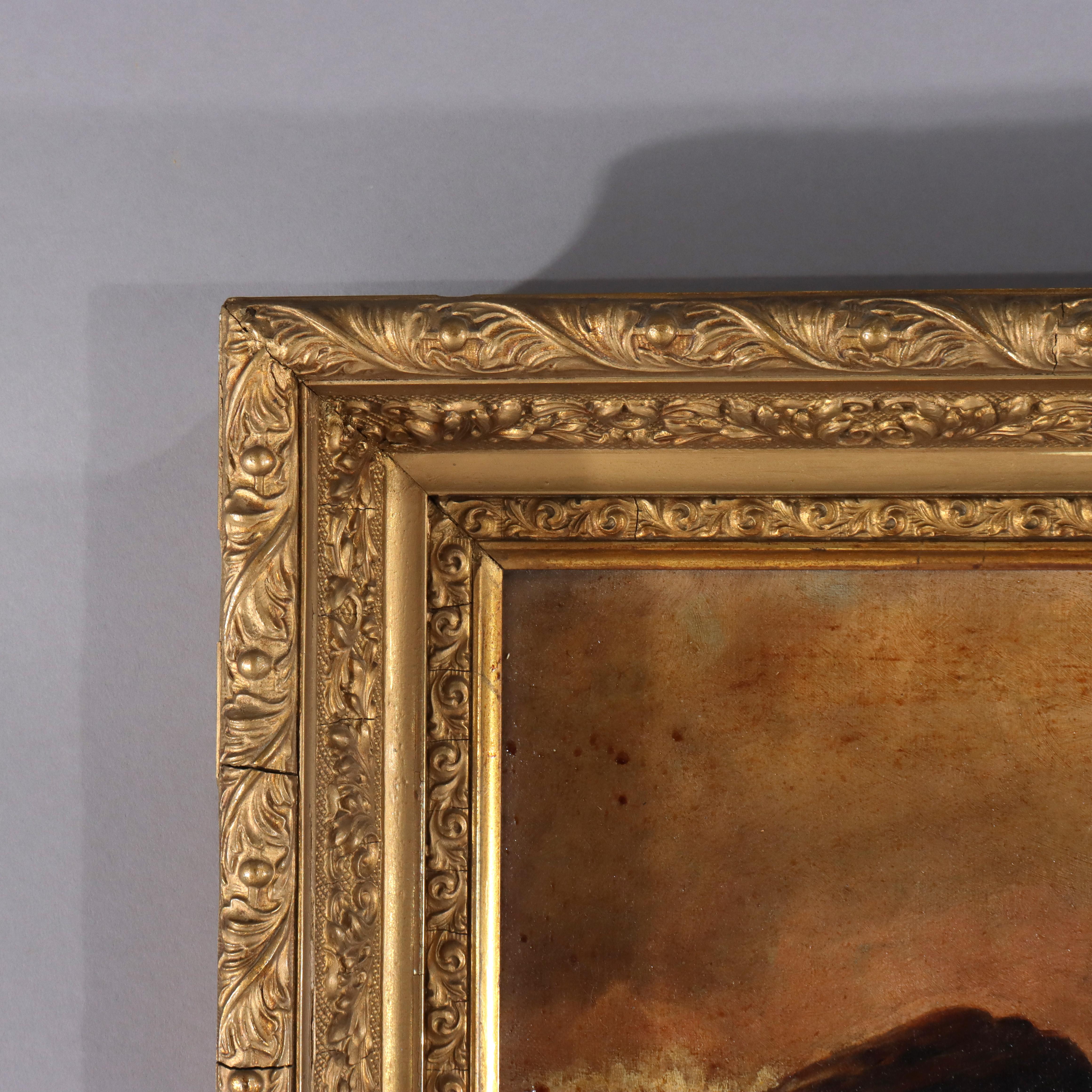 Antike Öl auf Leinwand Seelandschaft Gemälde C1890 im Angebot 2