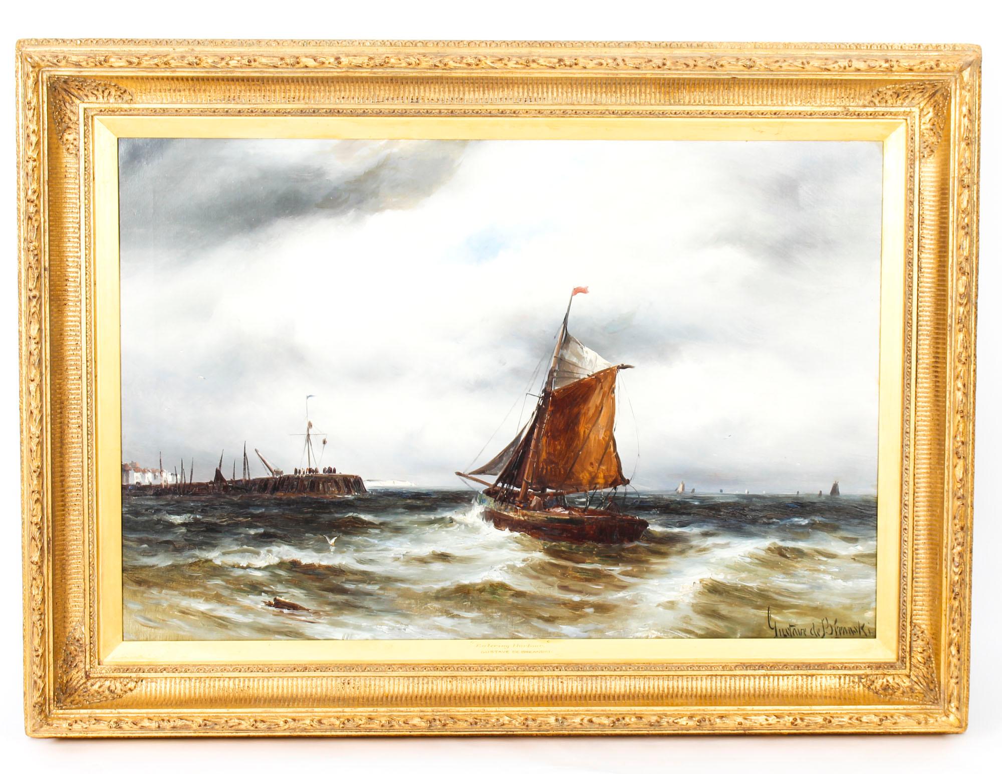 Antique Oil on Canvas Seascape Painting Gustave De Bréanski 19th Century 11