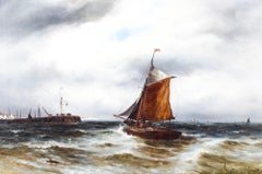 Antique Oil on Canvas Seascape Painting Gustave De Bréanski 19th Century