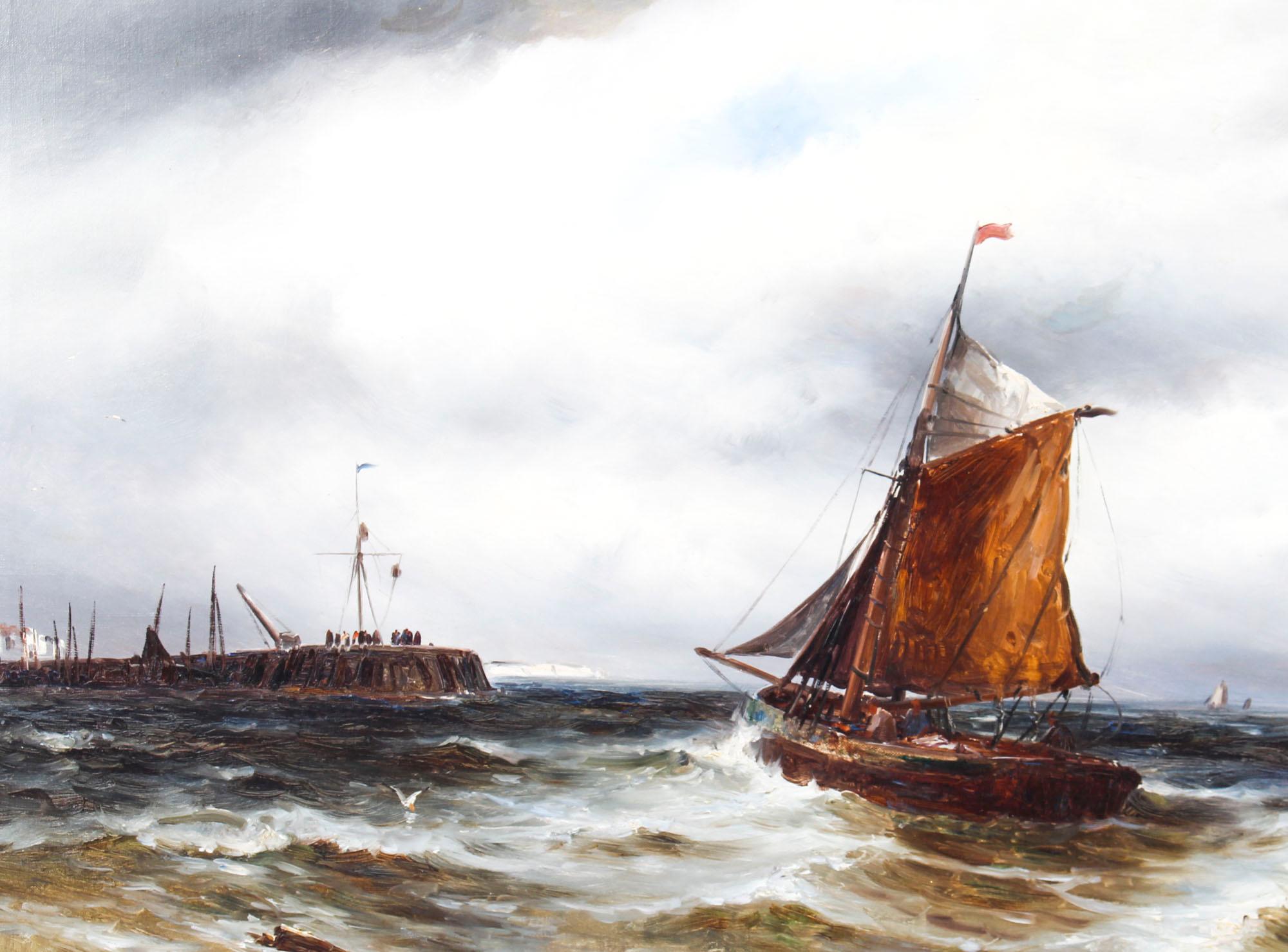 British Antique Oil on Canvas Seascape Painting Gustave De Bréanski 19th Century