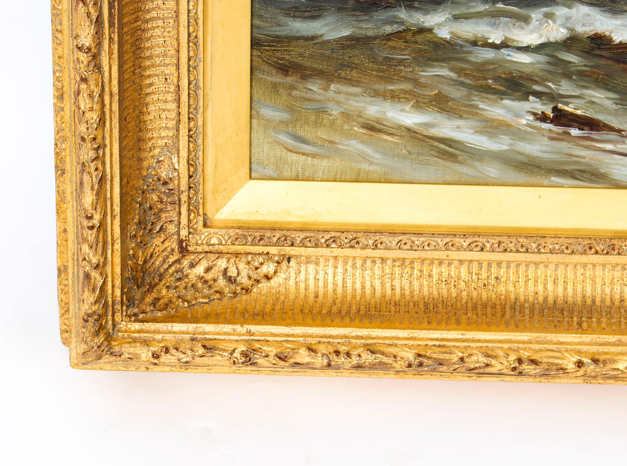 Antique Oil on Canvas Seascape Painting Gustave De Bréanski 19th Century 3