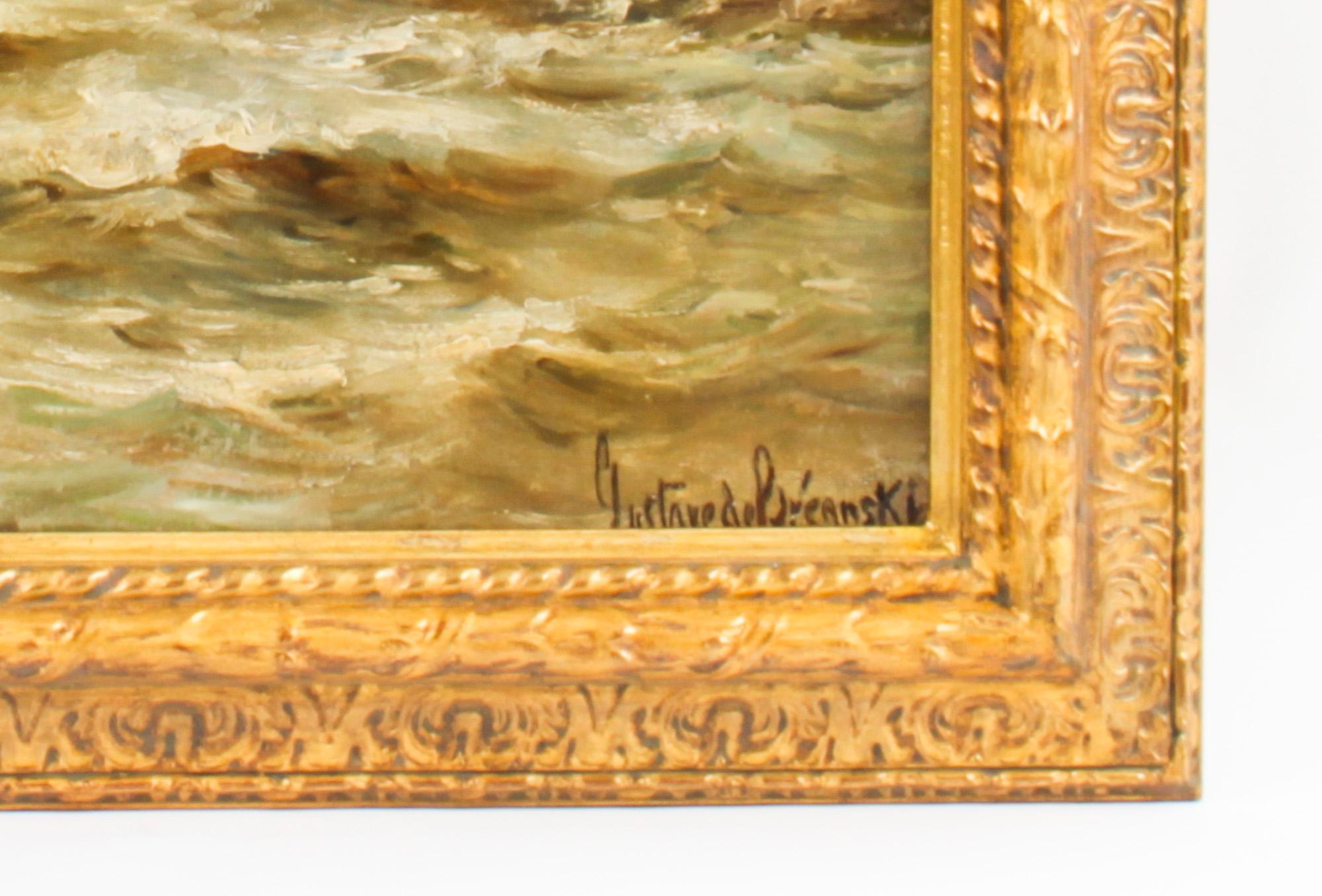 Late 19th Century Antique Oil on Canvas Seascape Painting Gustave De Bréanski, 19th Century