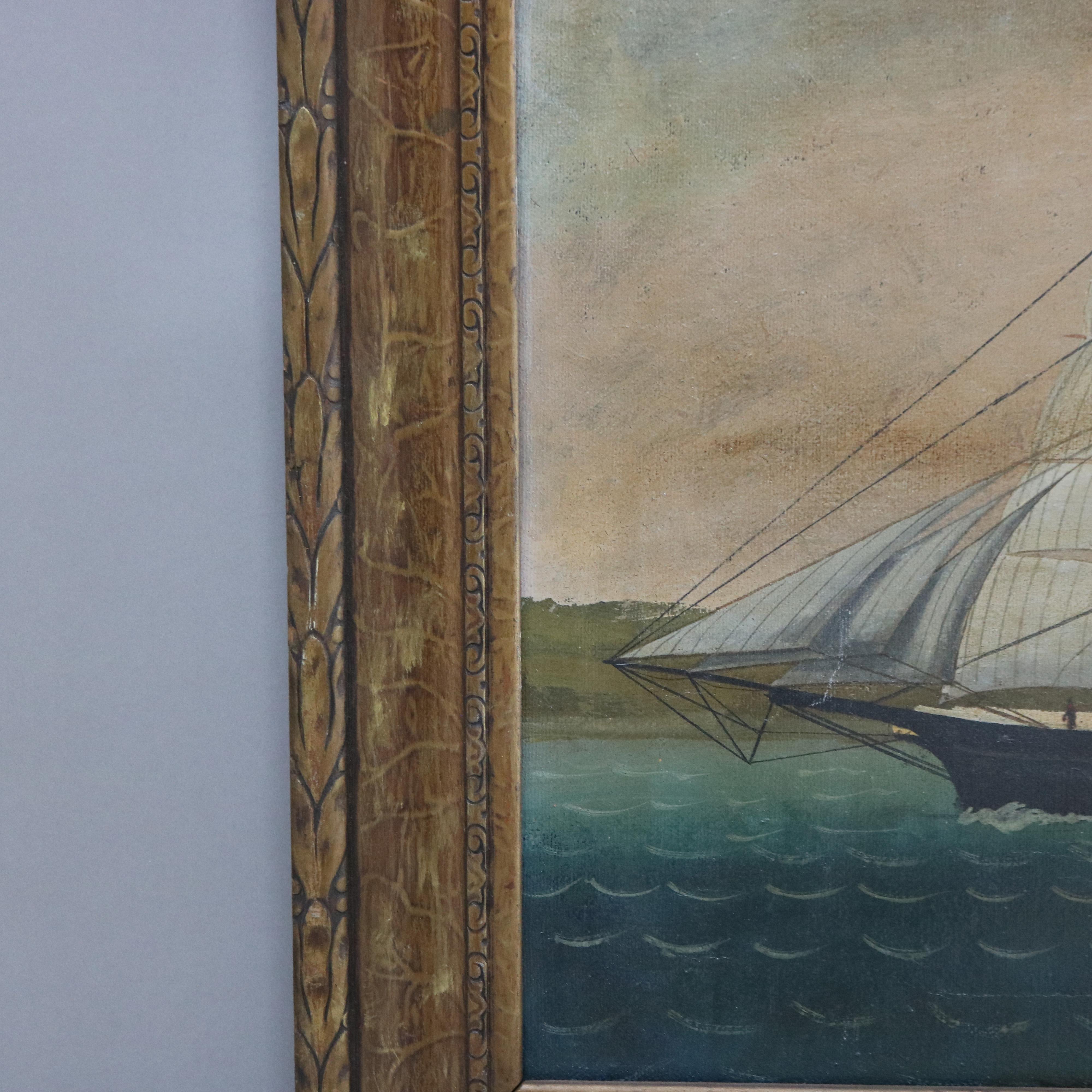 Antique Oil on Canvas Seascape Painting of Tall Masted Ship by S. Porter C1890 5