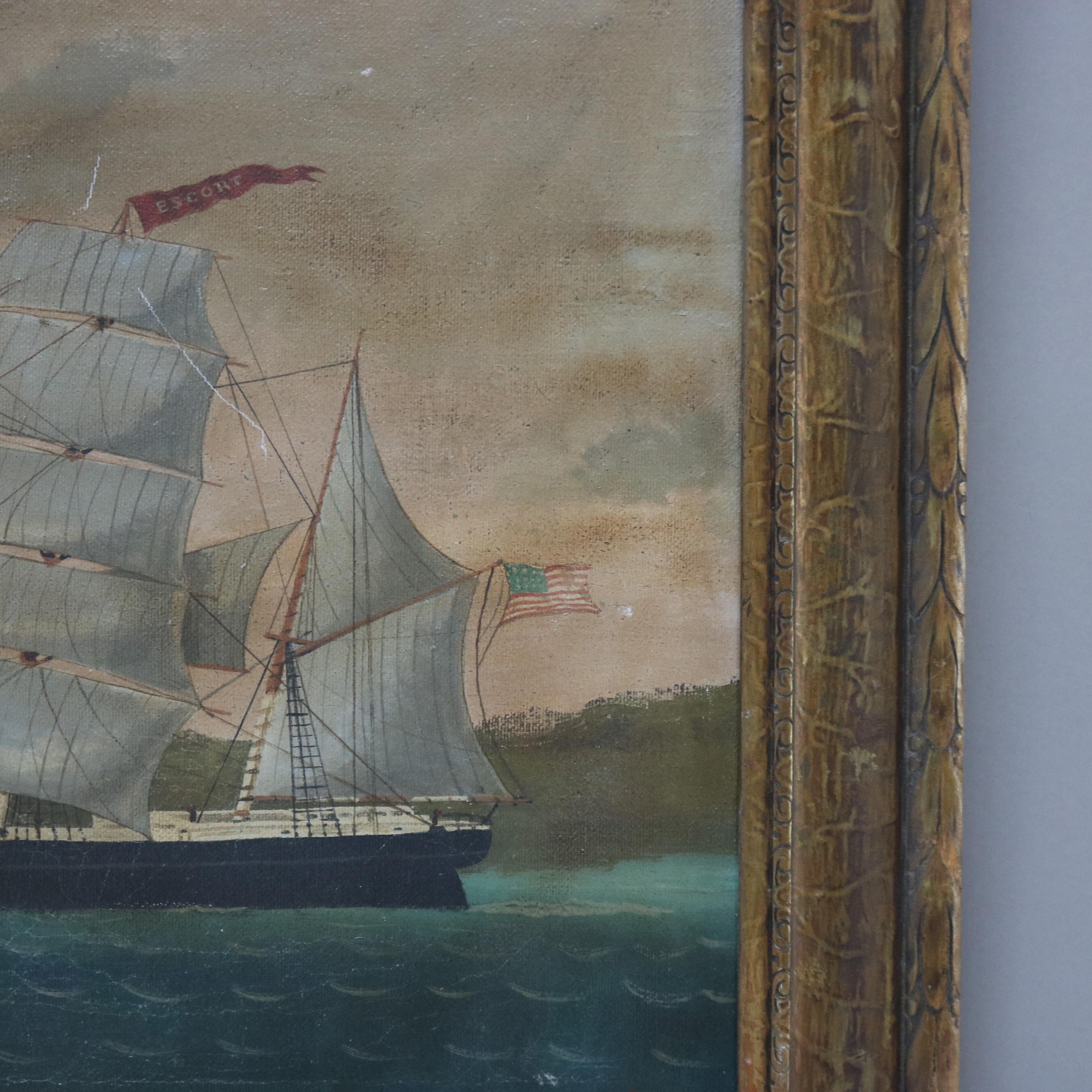 Antique Oil on Canvas Seascape Painting of Tall Masted Ship by S. Porter C1890 6