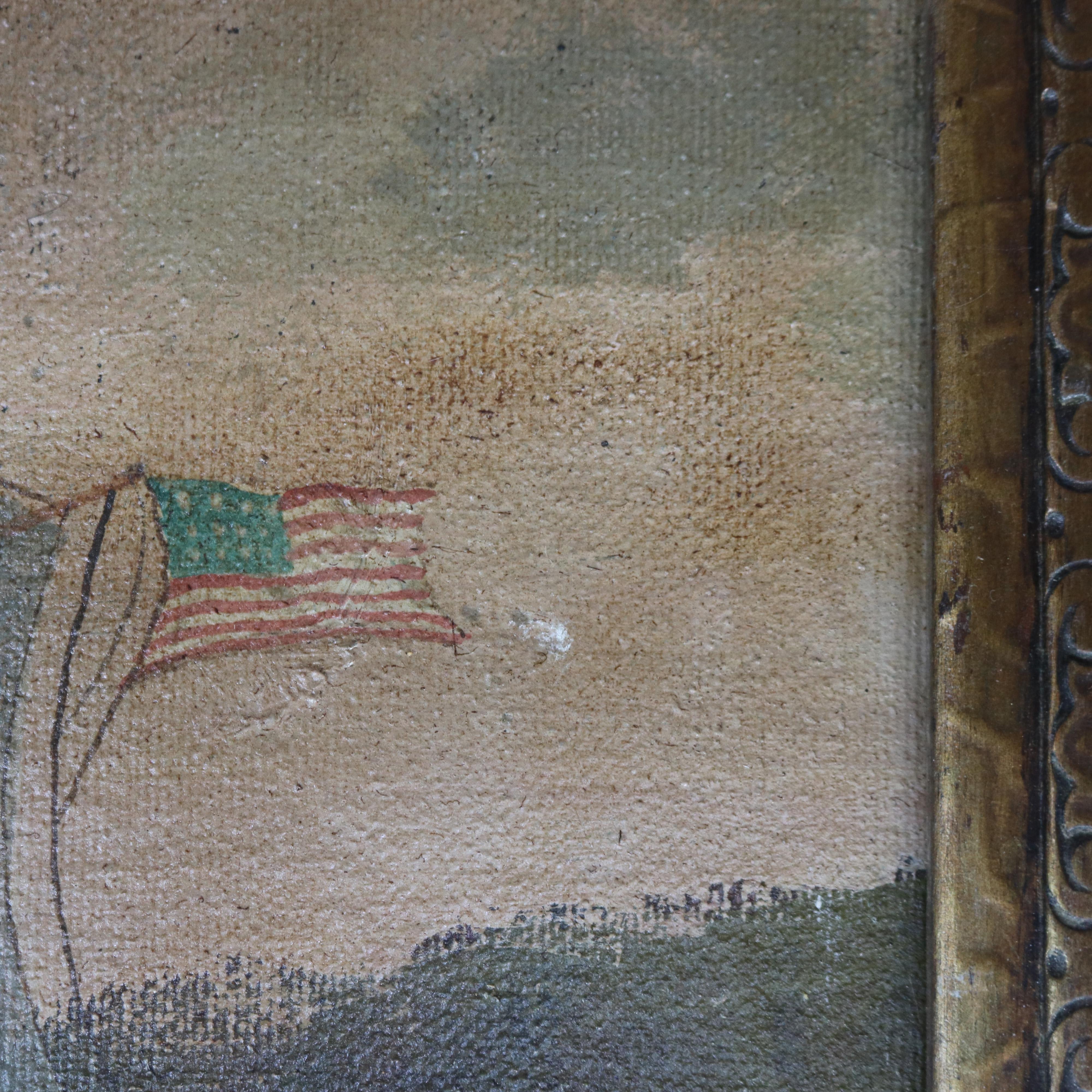 Antique Oil on Canvas Seascape Painting of Tall Masted Ship by S. Porter C1890 In Good Condition In Big Flats, NY