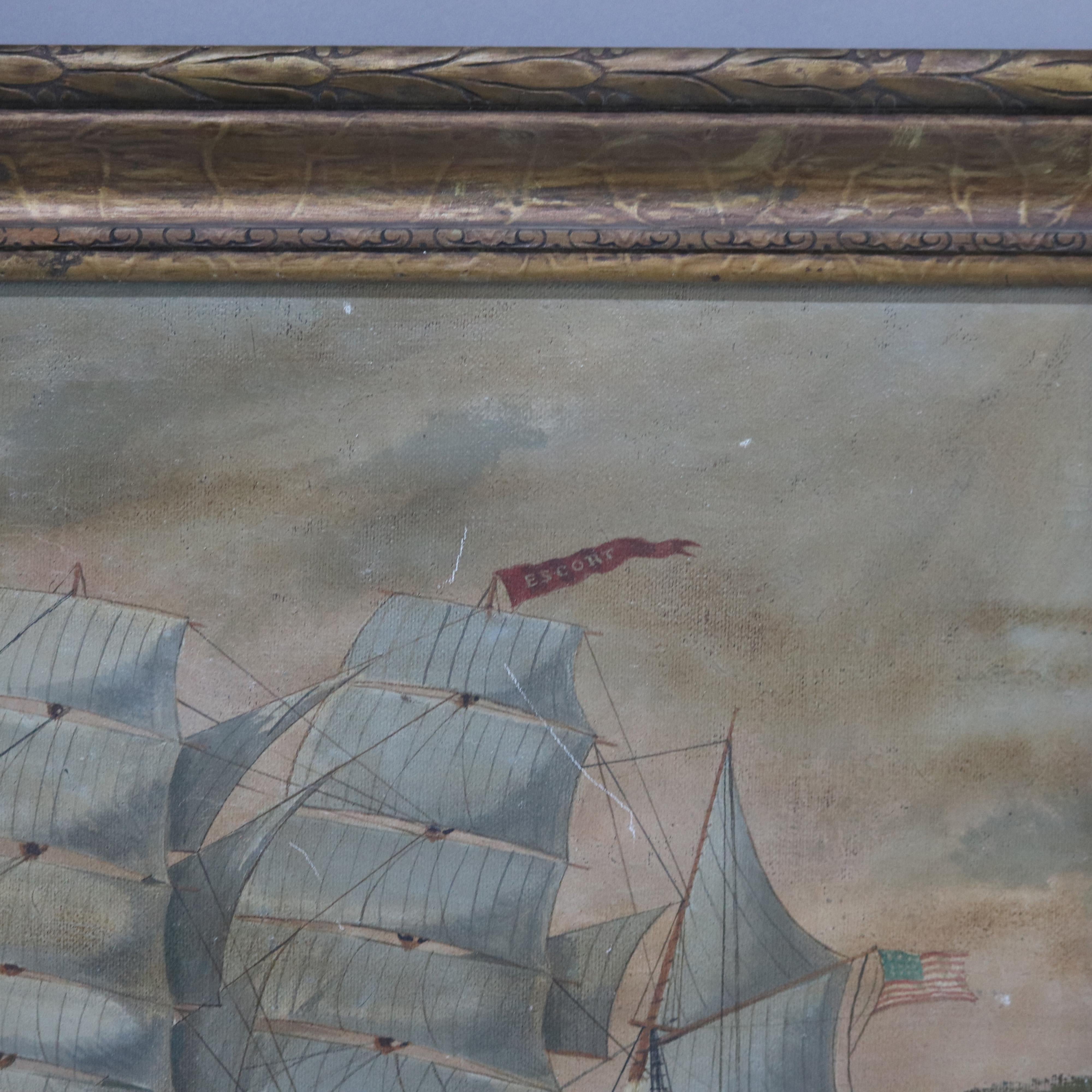 Antique Oil on Canvas Seascape Painting of Tall Masted Ship by S. Porter C1890 2