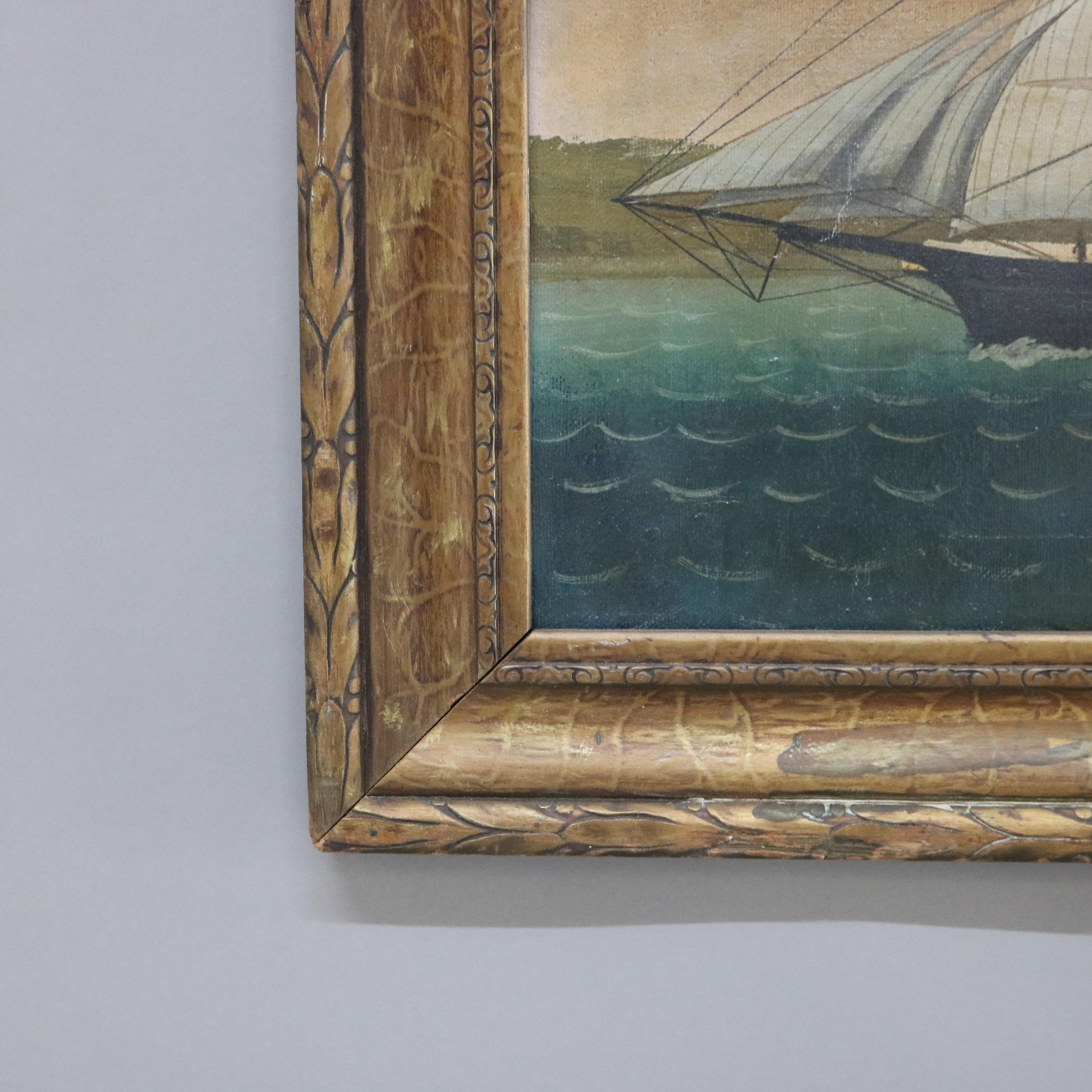 Antique Oil on Canvas Seascape Painting of Tall Masted Ship by S. Porter C1890 3