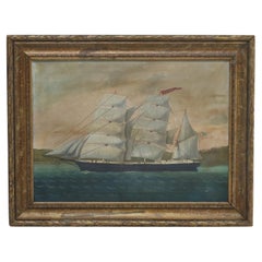 Antique Oil on Canvas Seascape Painting of Tall Masted Ship by S. Porter C1890
