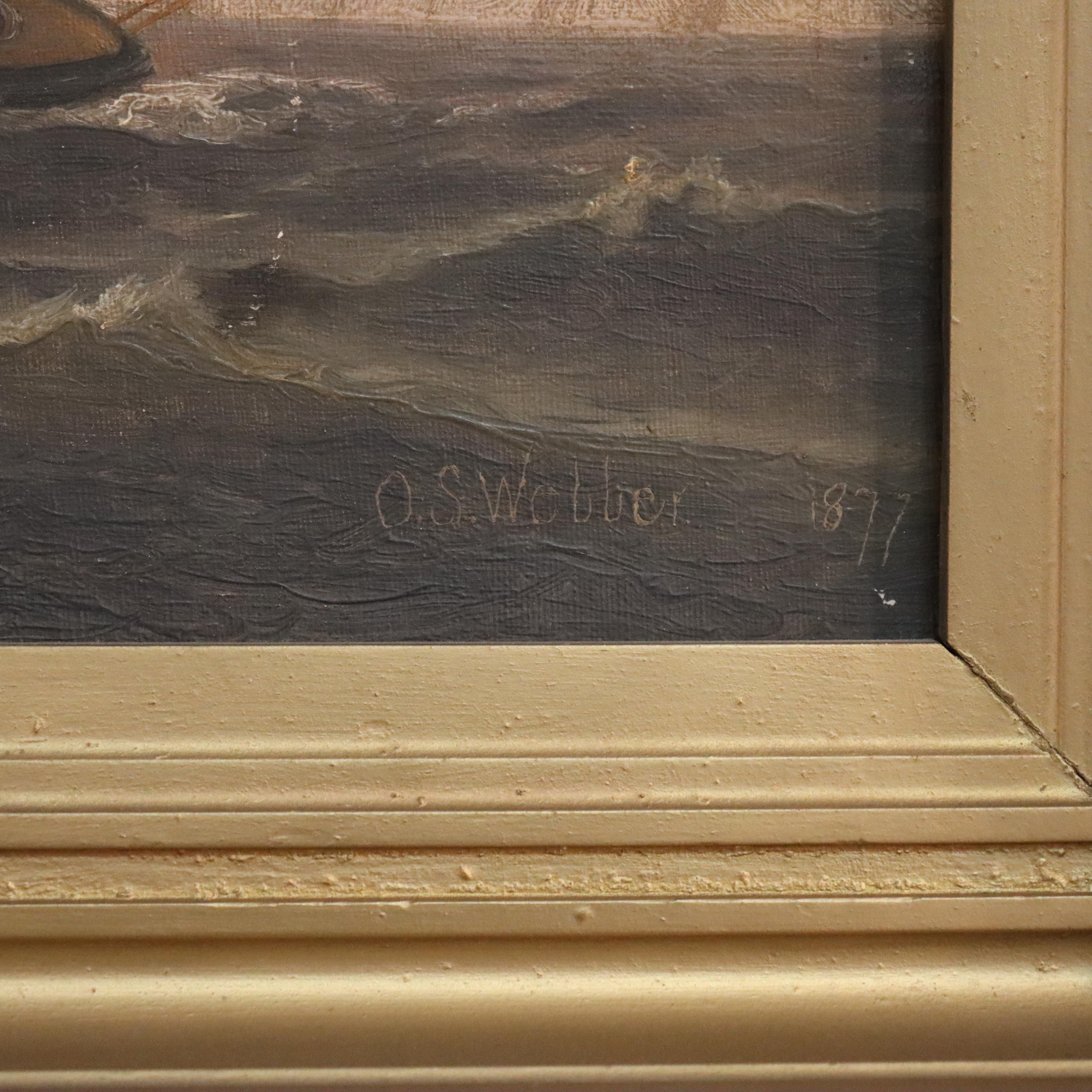 Antique Oil on Canvas Seascape Painting with Schooners by O. S. Webber C1877 For Sale 6