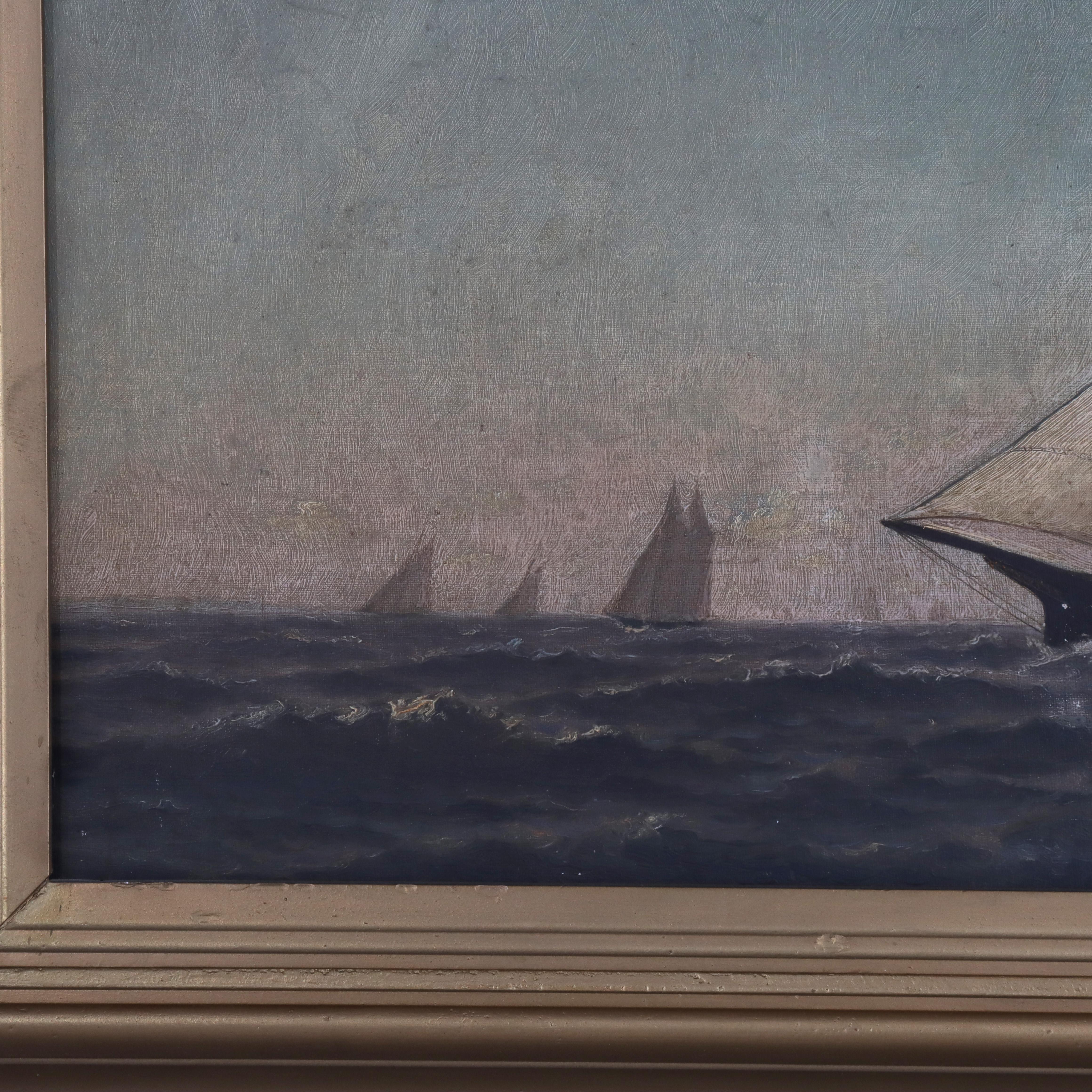 Antique Oil on Canvas Seascape Painting with Schooners by O. S. Webber C1877 For Sale 1