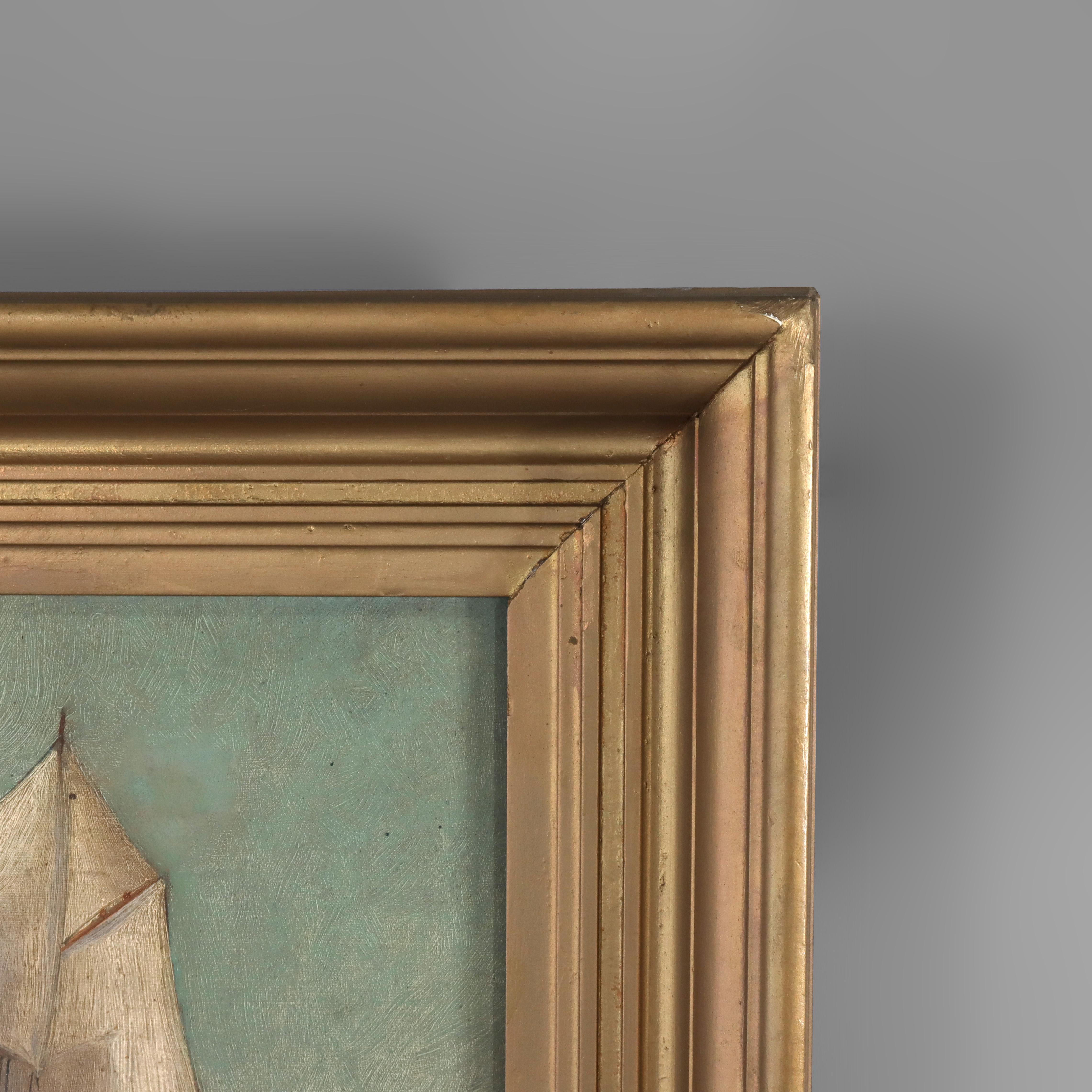 Antique Oil on Canvas Seascape Painting with Schooners by O. S. Webber C1877 For Sale 3
