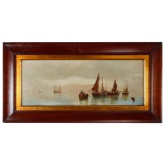 Antique Oil on Canvas Seascapes "Morning" by Barker, circa 1900