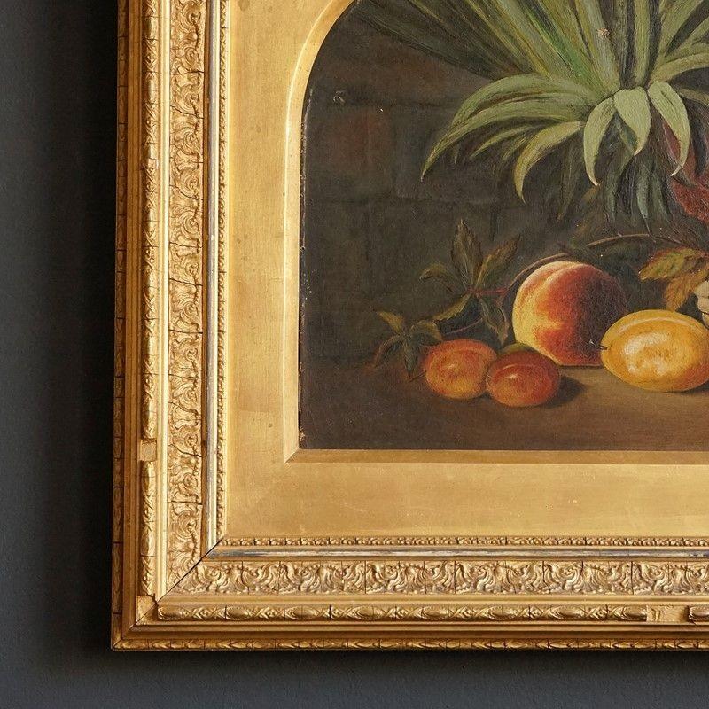 Ancienne peinture originale à l'huile sur toile représentant une nature morte avec des fruits, 1880 Bon état - En vente à Bristol, GB