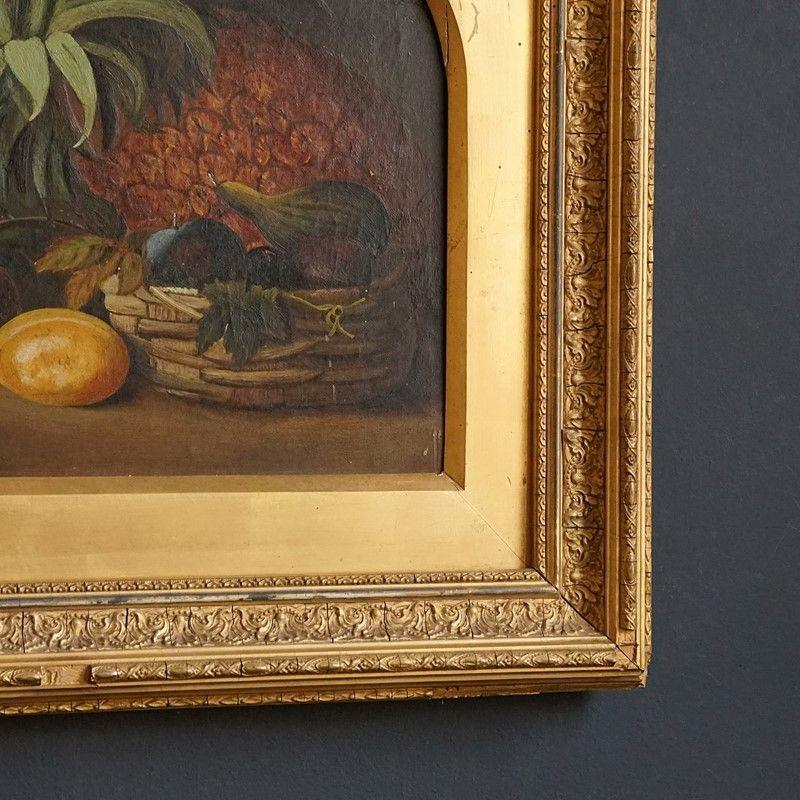 Hand-Painted Antique Original Oil on Canvas Still Life Painting Depicting Fruit, 1880 For Sale