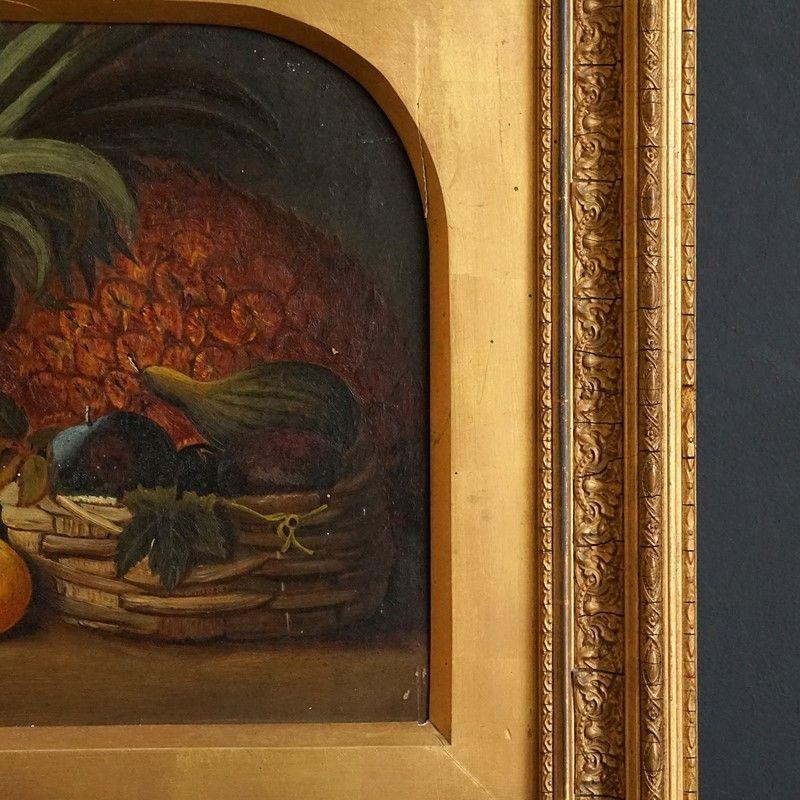 Ancienne peinture originale à l'huile sur toile représentant une nature morte avec des fruits, 1880 en vente 1