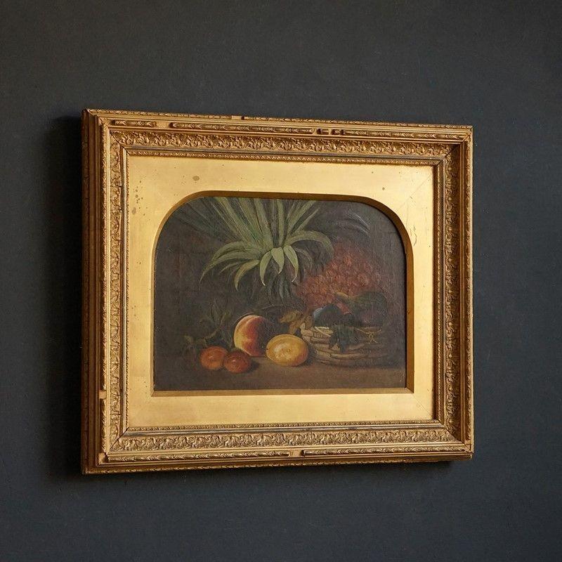 Ancienne peinture originale à l'huile sur toile représentant une nature morte avec des fruits, 1880 en vente 2
